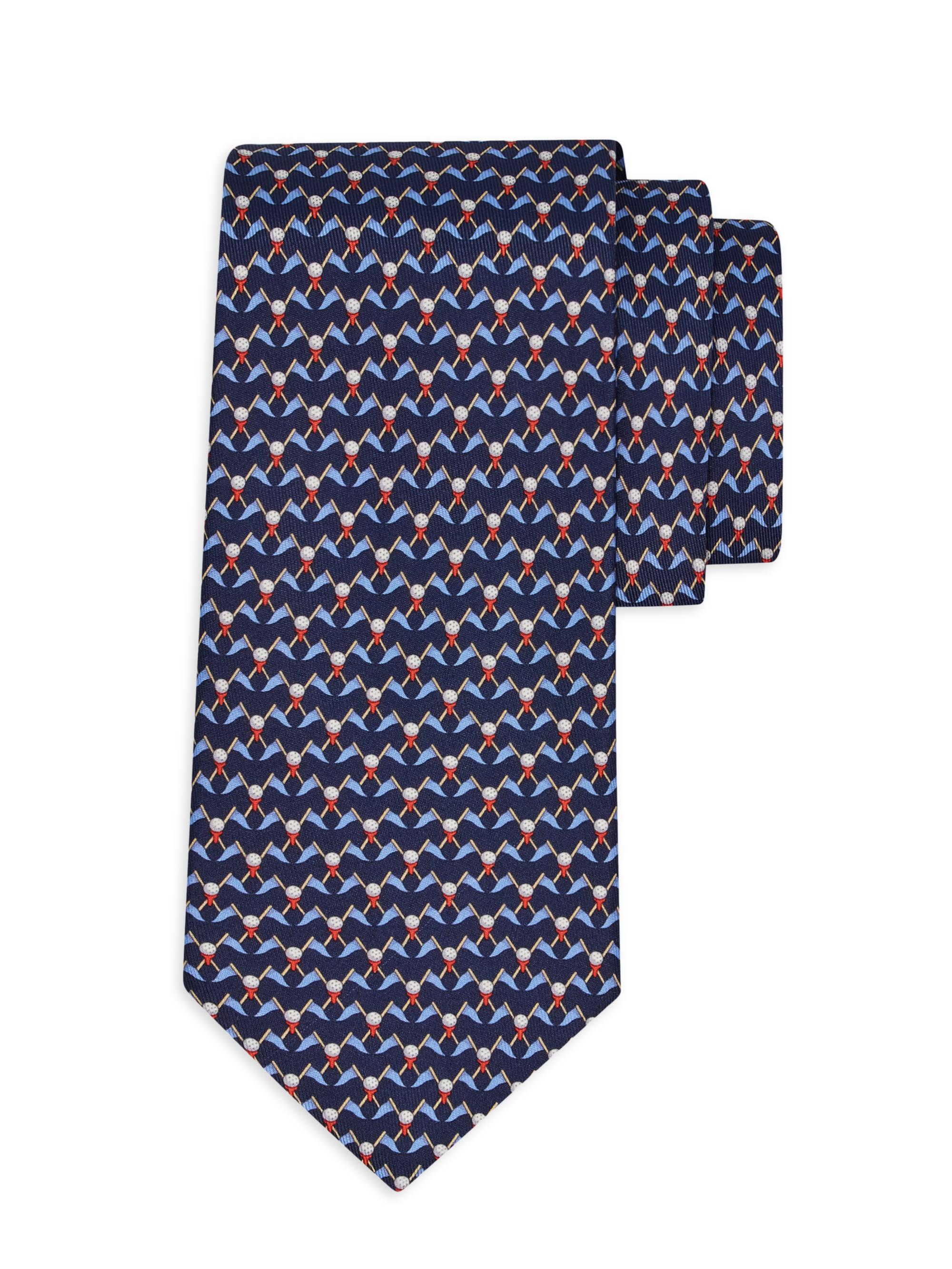 FERRAGAMO Men's Golf-Print Silk Tie - Navy