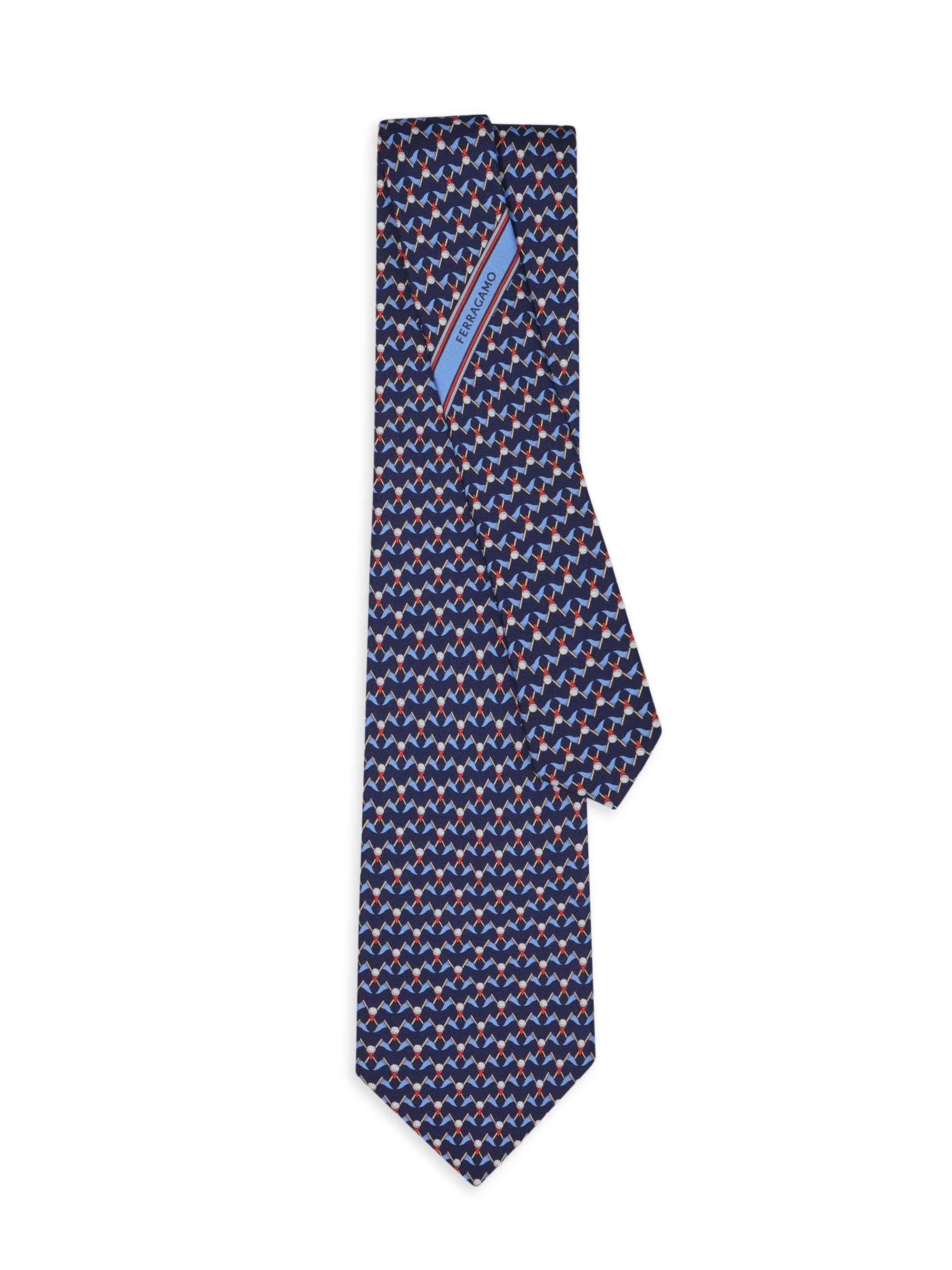 FERRAGAMO Men's Golf-Print Silk Tie - Navy | Thumbnail 2