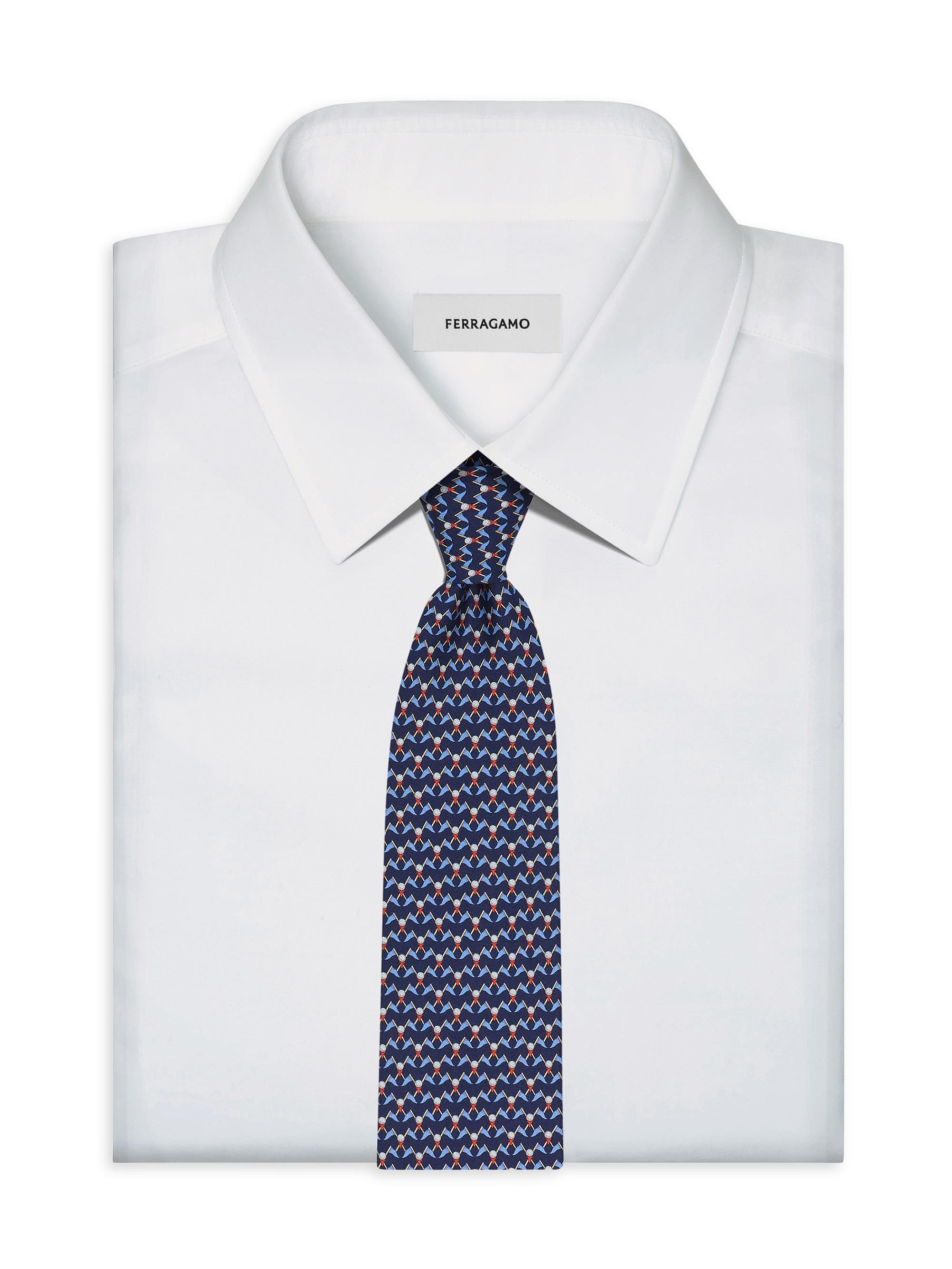 FERRAGAMO Men's Golf-Print Silk Tie - Navy | Thumbnail 3