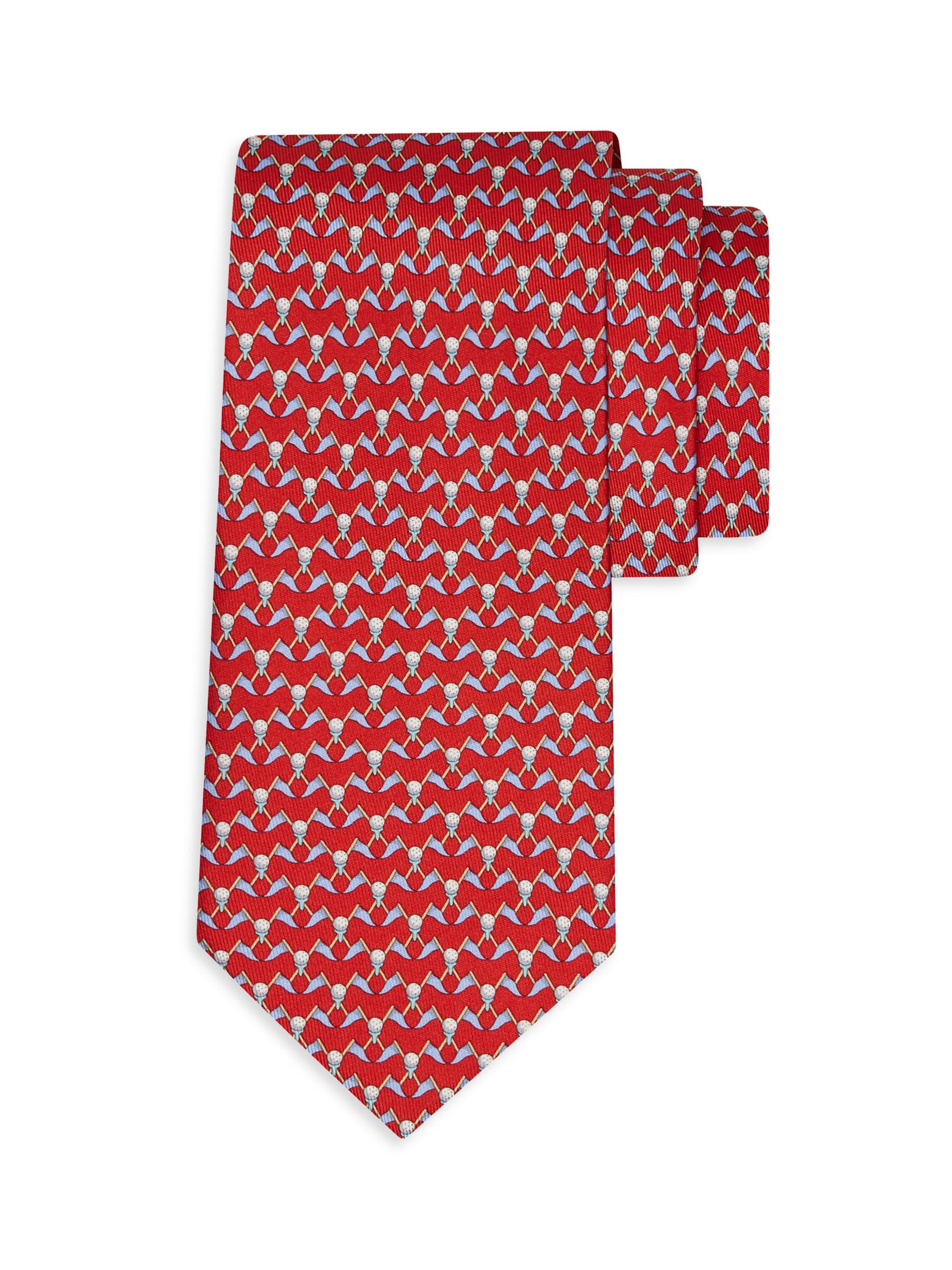 FERRAGAMO Men's Golf-Print Silk Tie - Rosso