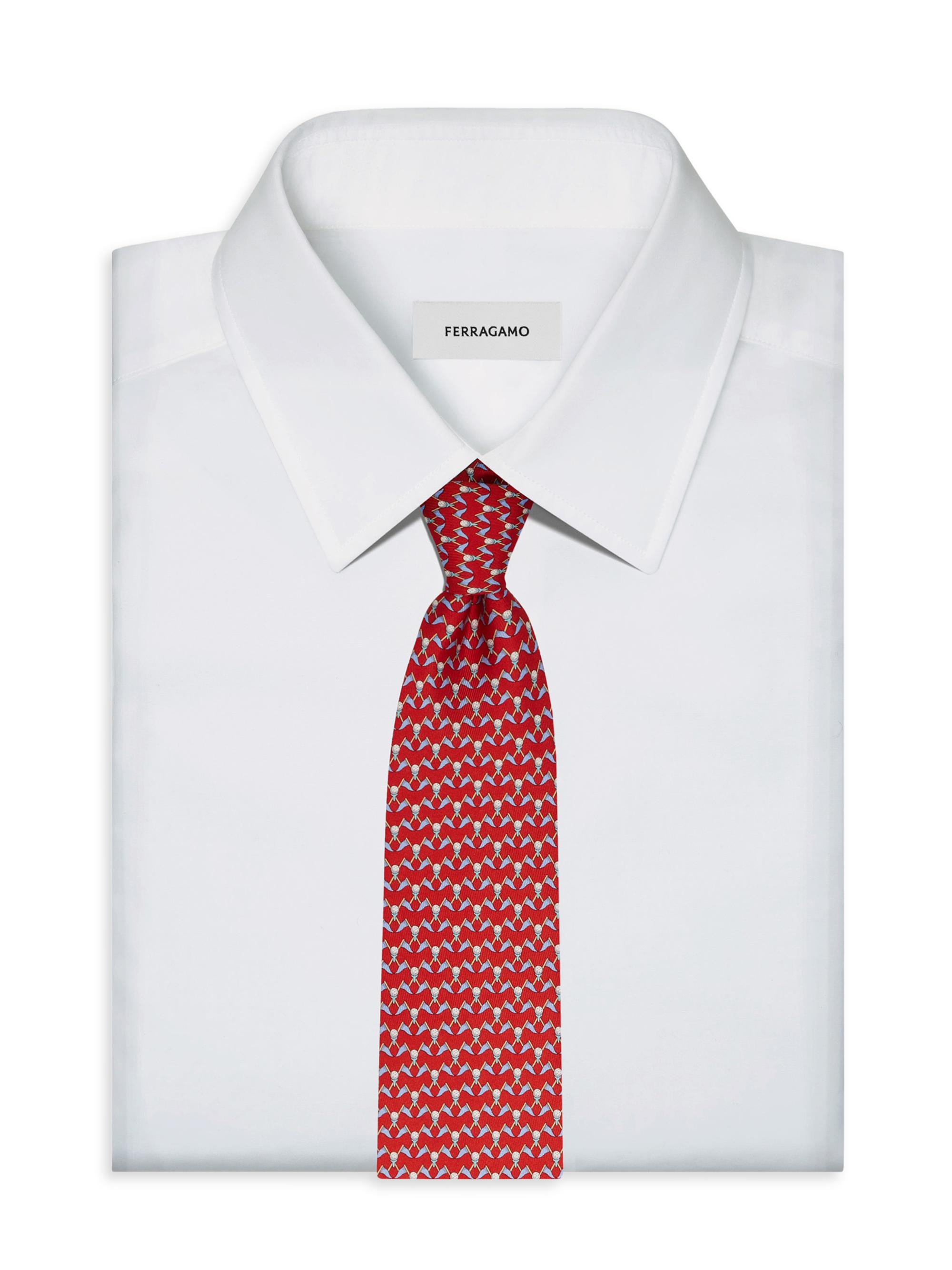FERRAGAMO Men's Golf-Print Silk Tie - Rosso | Thumbnail 2
