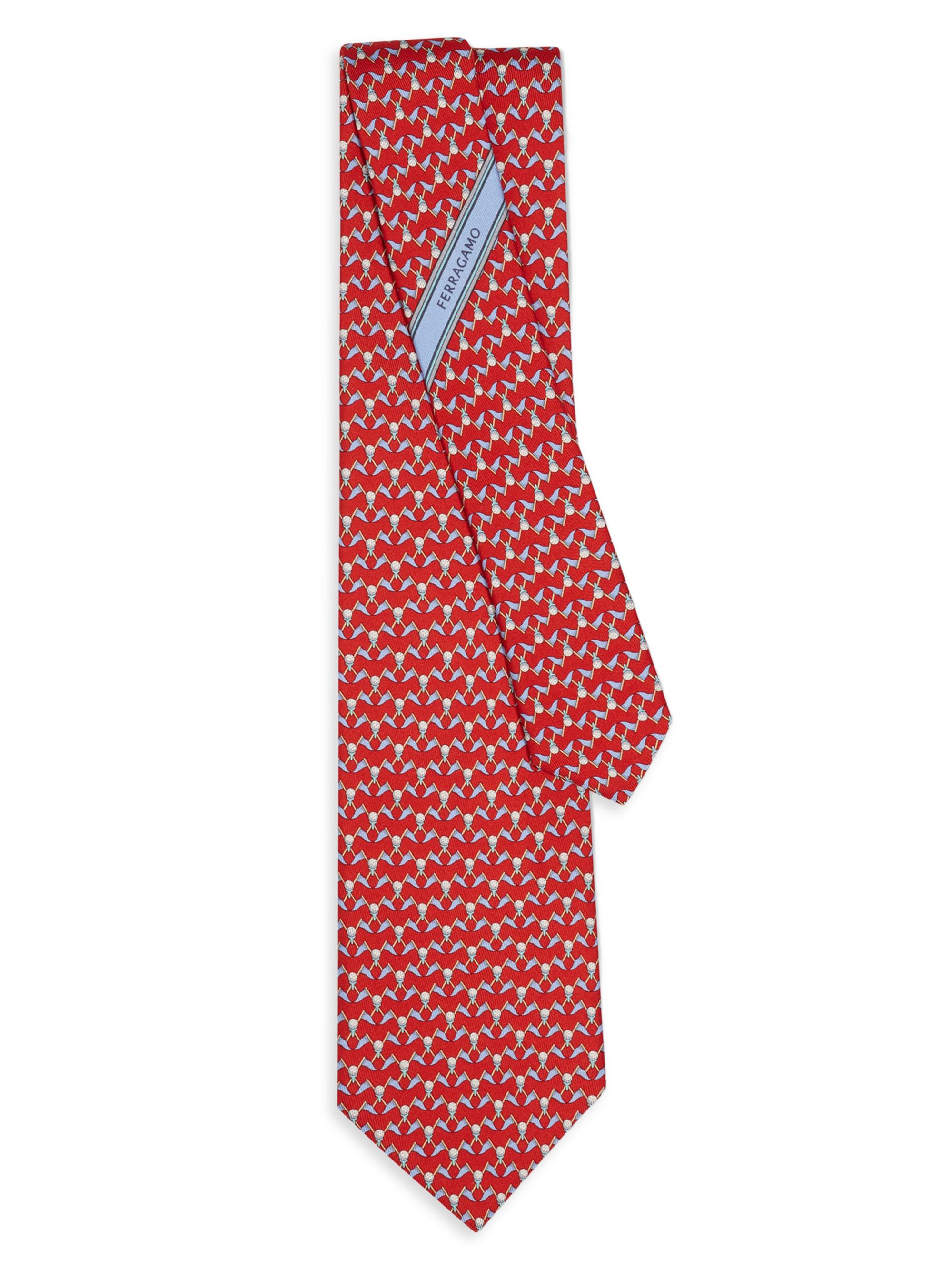 FERRAGAMO Men's Golf-Print Silk Tie - Rosso | Thumbnail 3