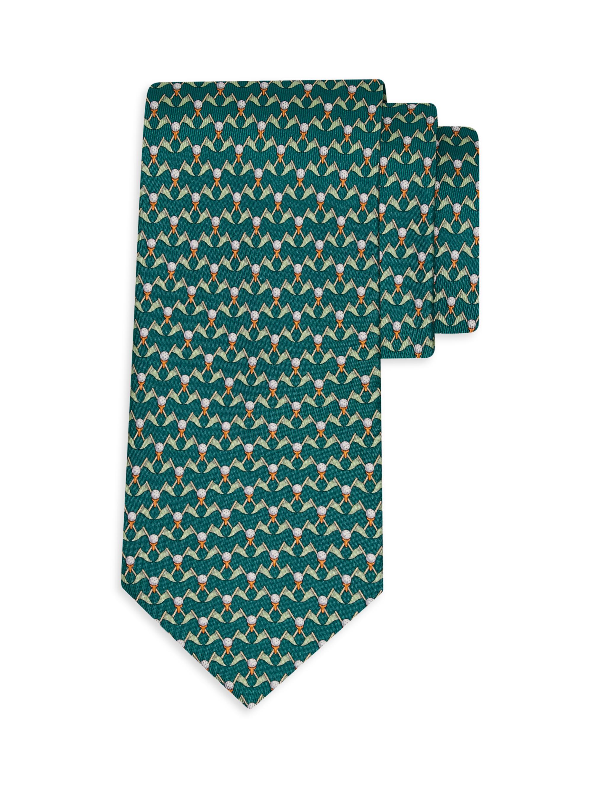 FERRAGAMO Men's Golf-Print Silk Tie - Verde Bosco
