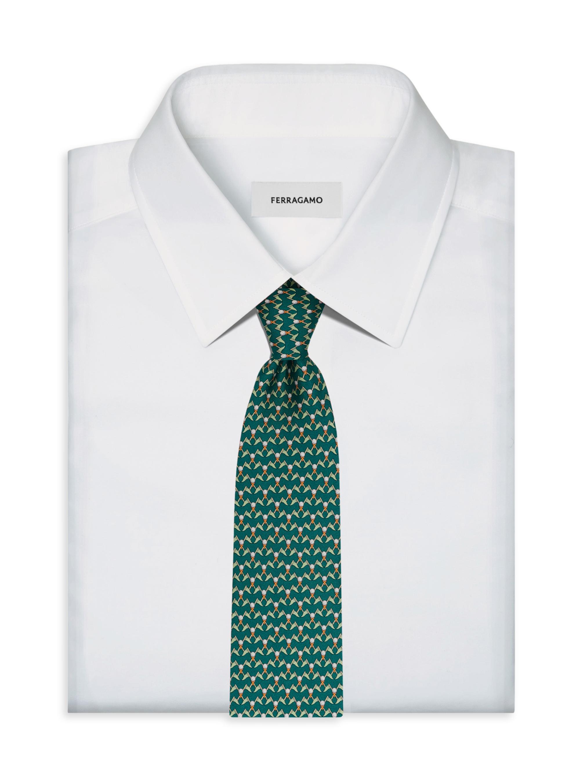 FERRAGAMO Men's Golf-Print Silk Tie - Verde Bosco | Thumbnail 2