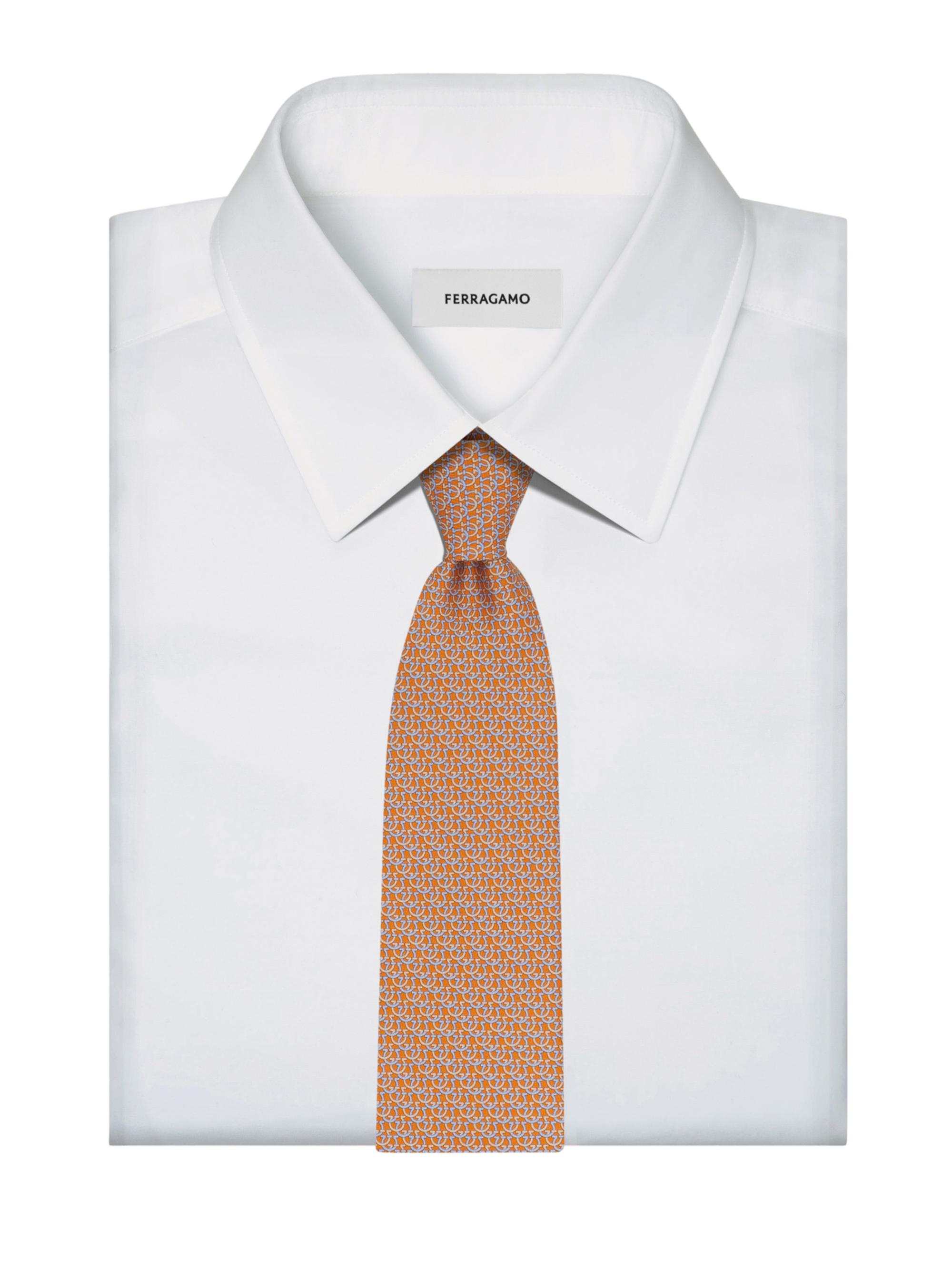 FERRAGAMO Men's Cerchio Silk Tie - Arancio | Thumbnail 3