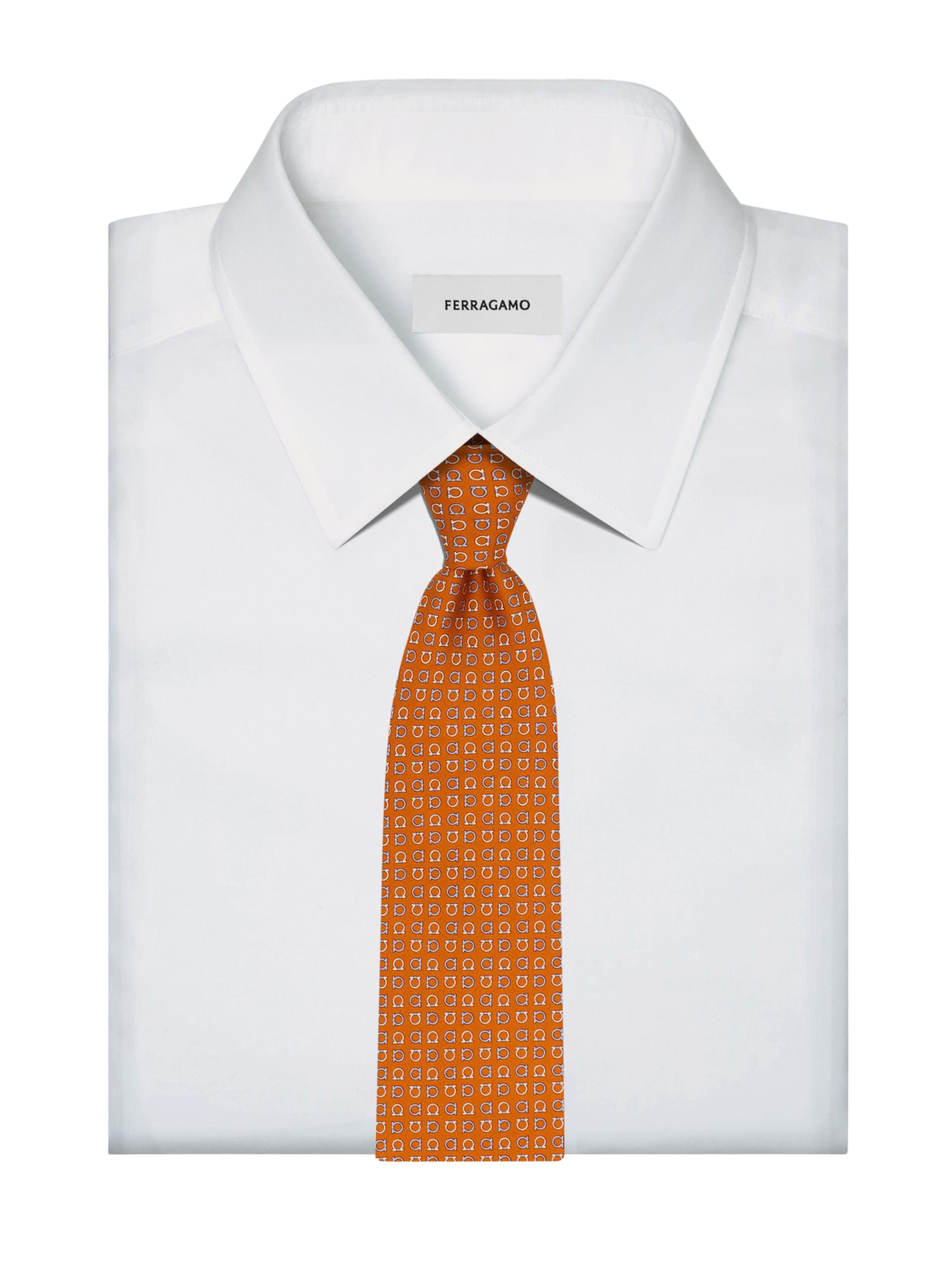 FERRAGAMO Men's Gancini Two-Tone Silk Tie - Arancio | Thumbnail 3