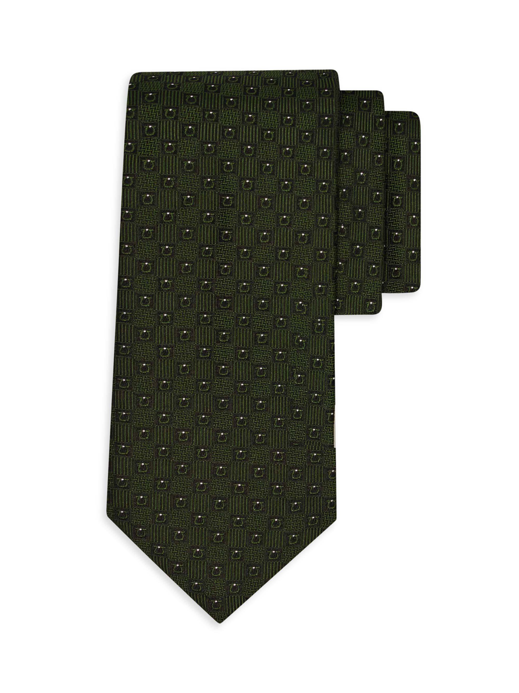 FERRAGAMO Men's Gancio Jacquard Woven Silk Tie - Verde Scuro