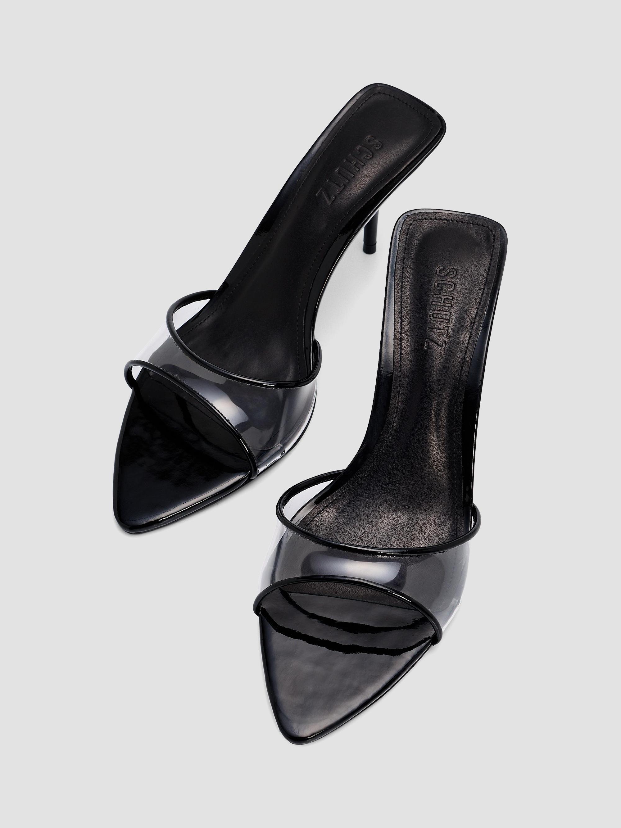 Schutz Elodie Vinyl 75MM Patent Leather Sandals | Saks Fifth Avenue
