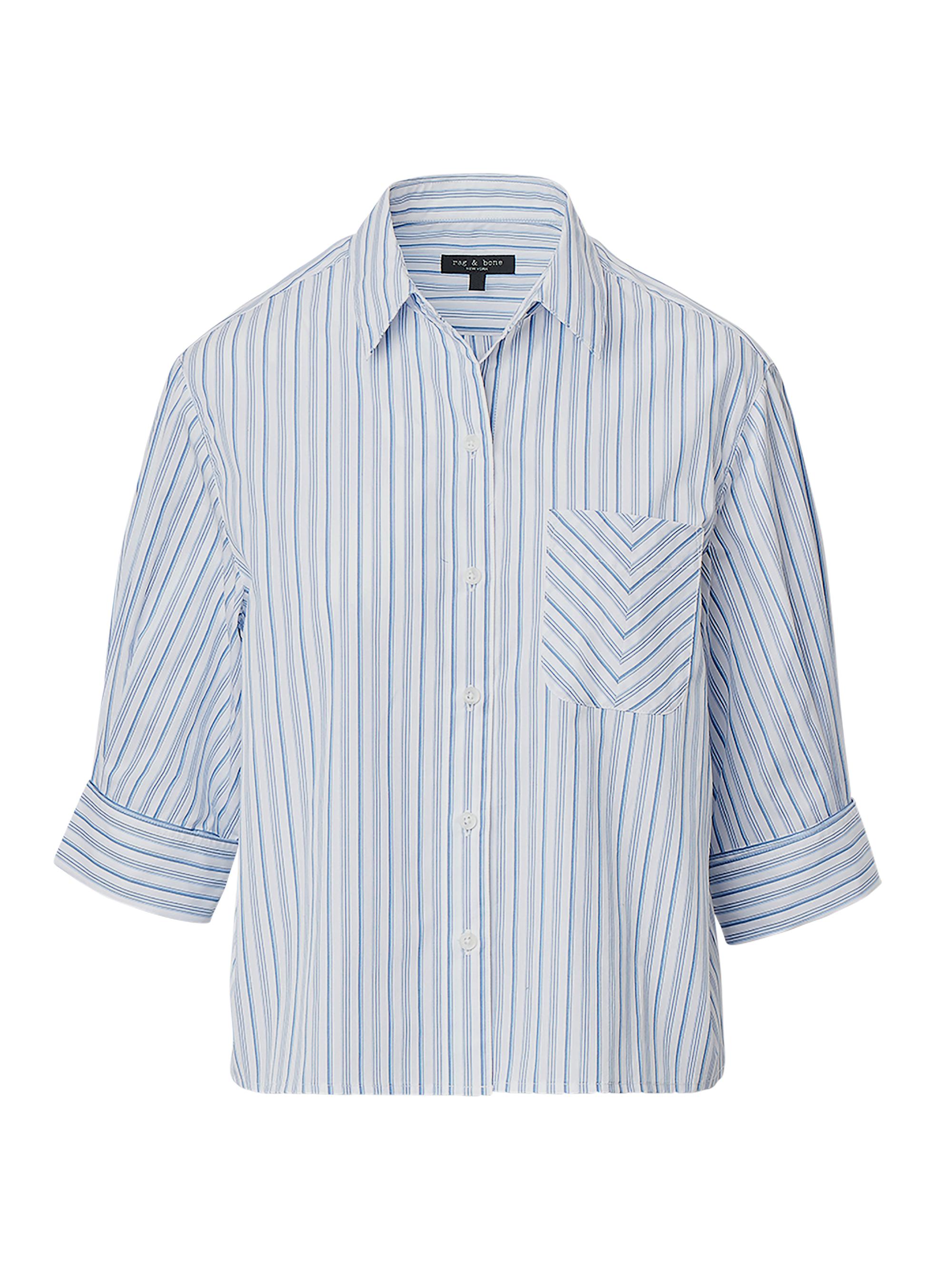 rag & bone Women's Lucia Striped Cotton Poplin Shirt - Baby Blue Stripe