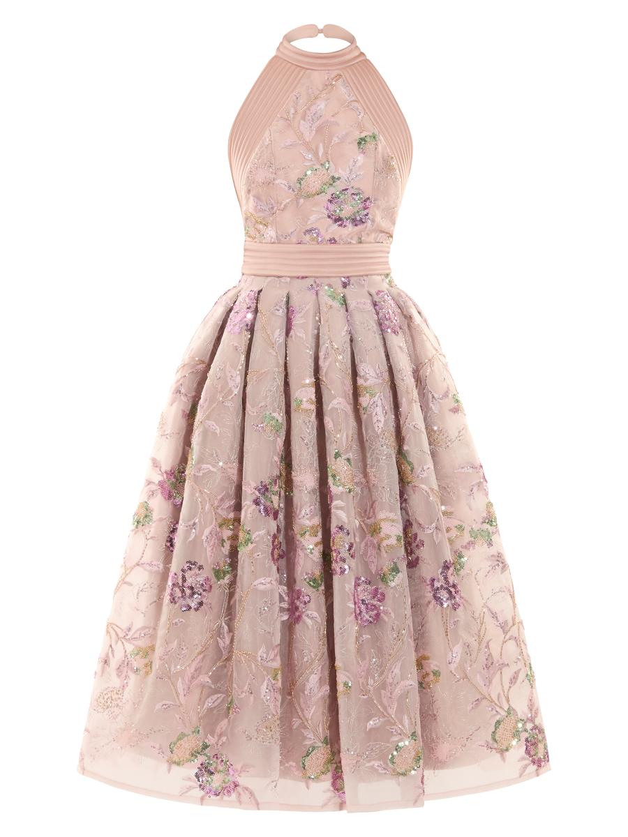 Zhivago Women's Bertolini Floral-embroidered Fit-&-flare Midi-dress In Sand