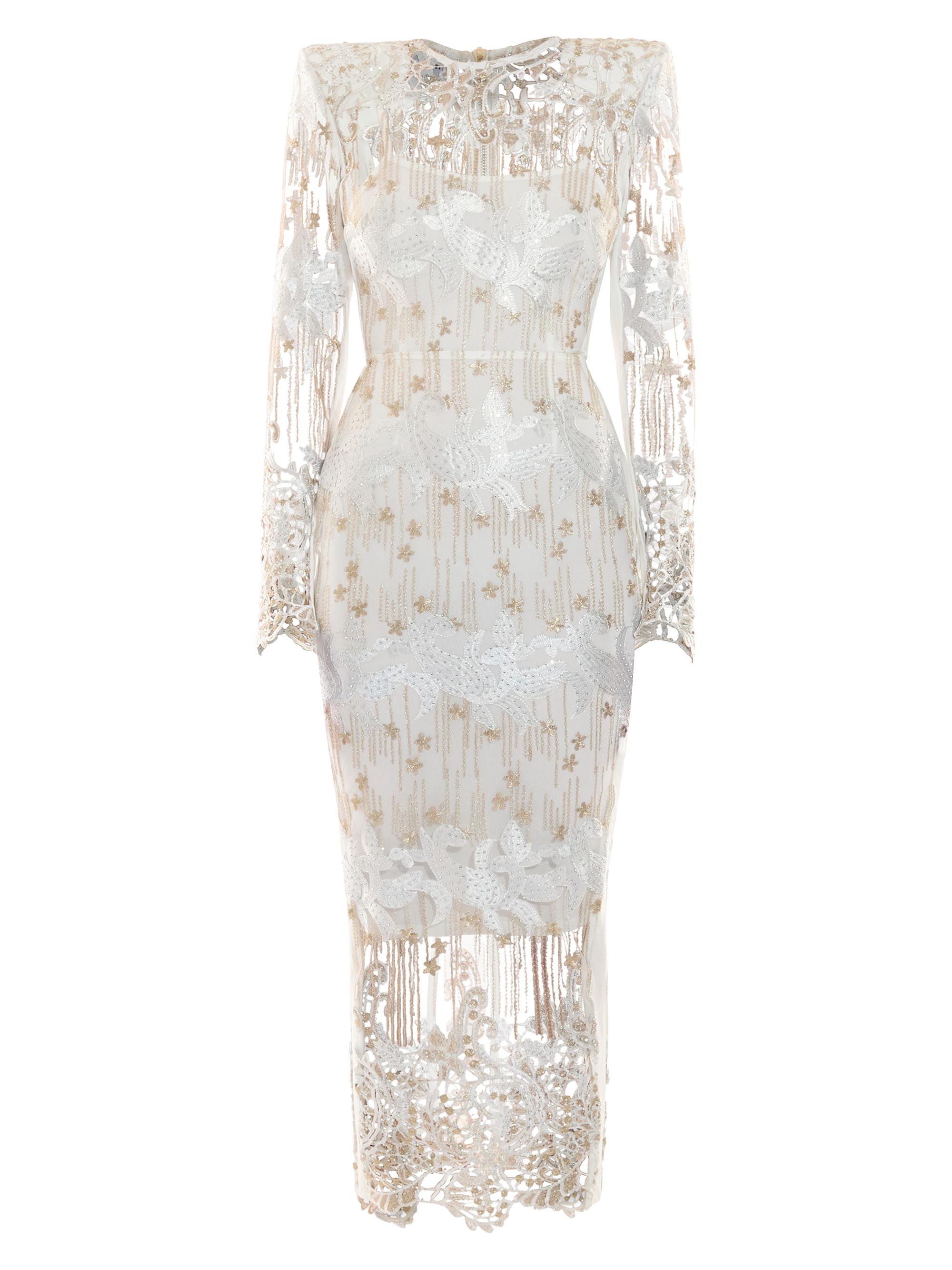 Zhivago Women's Violets and Music Satin Column Gown - White