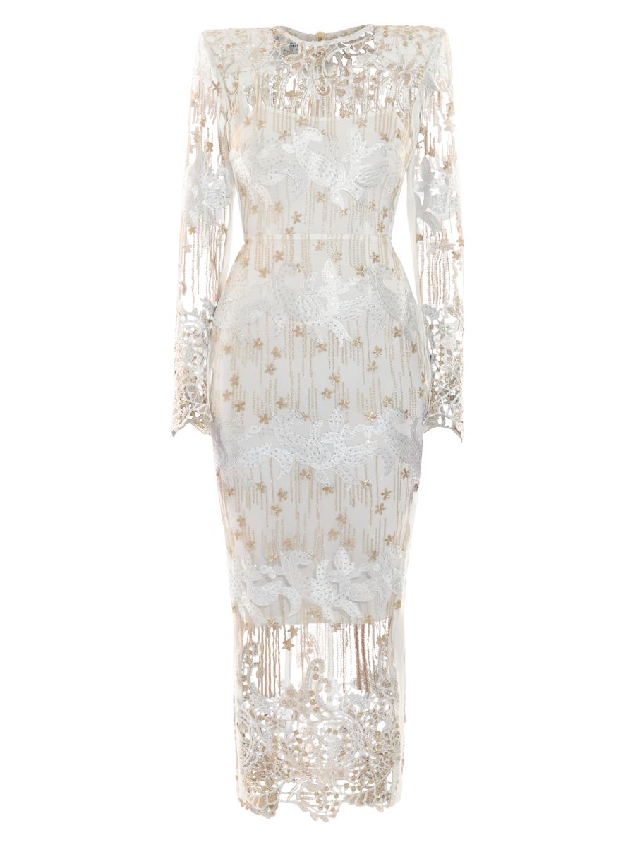 Zhivago Women's Violets And Music Satin Column Gown In White