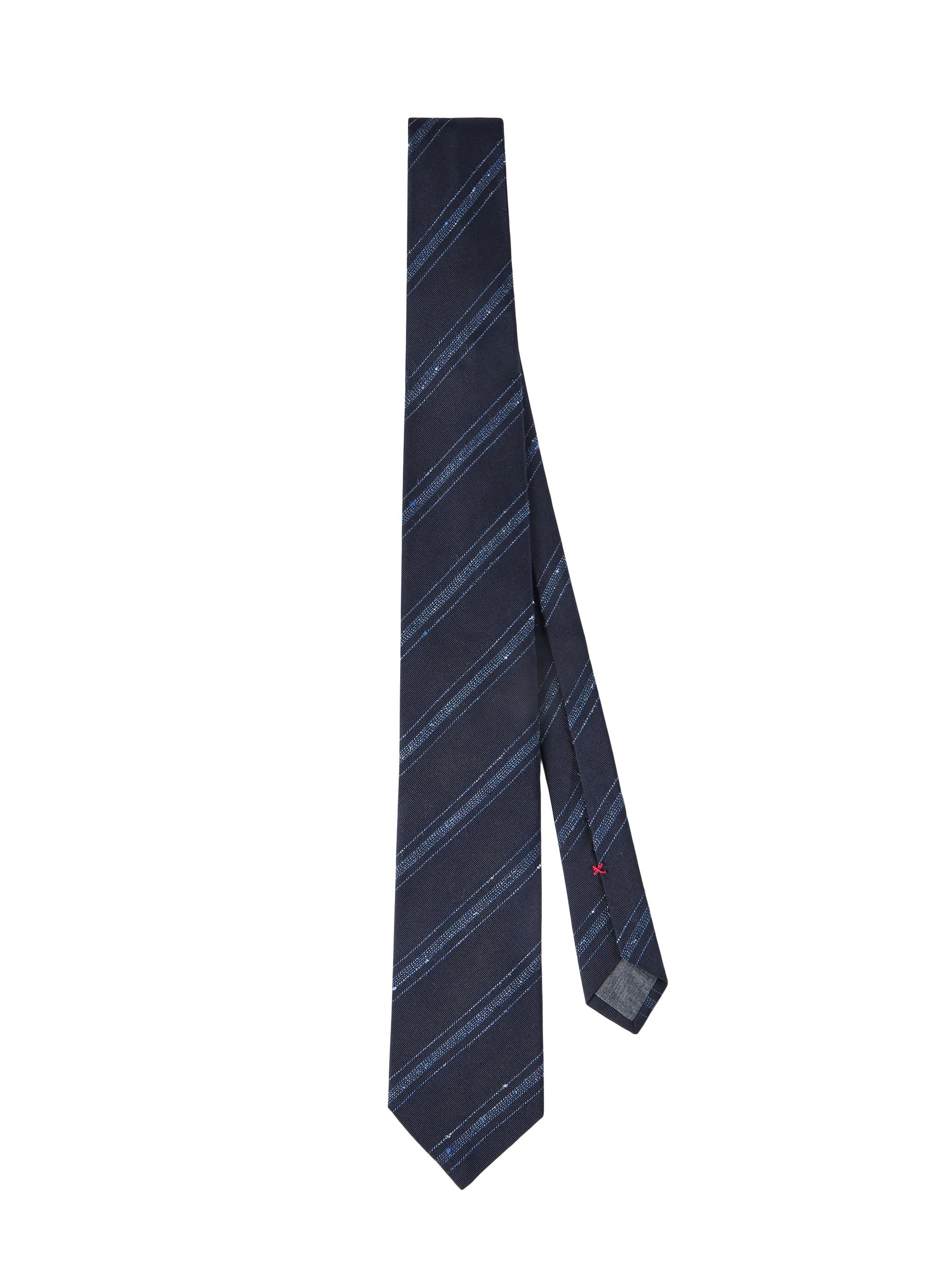 Brunello Cucinelli Men's Slubbed Stripes Silk and Cotton Tie - Navy Blue