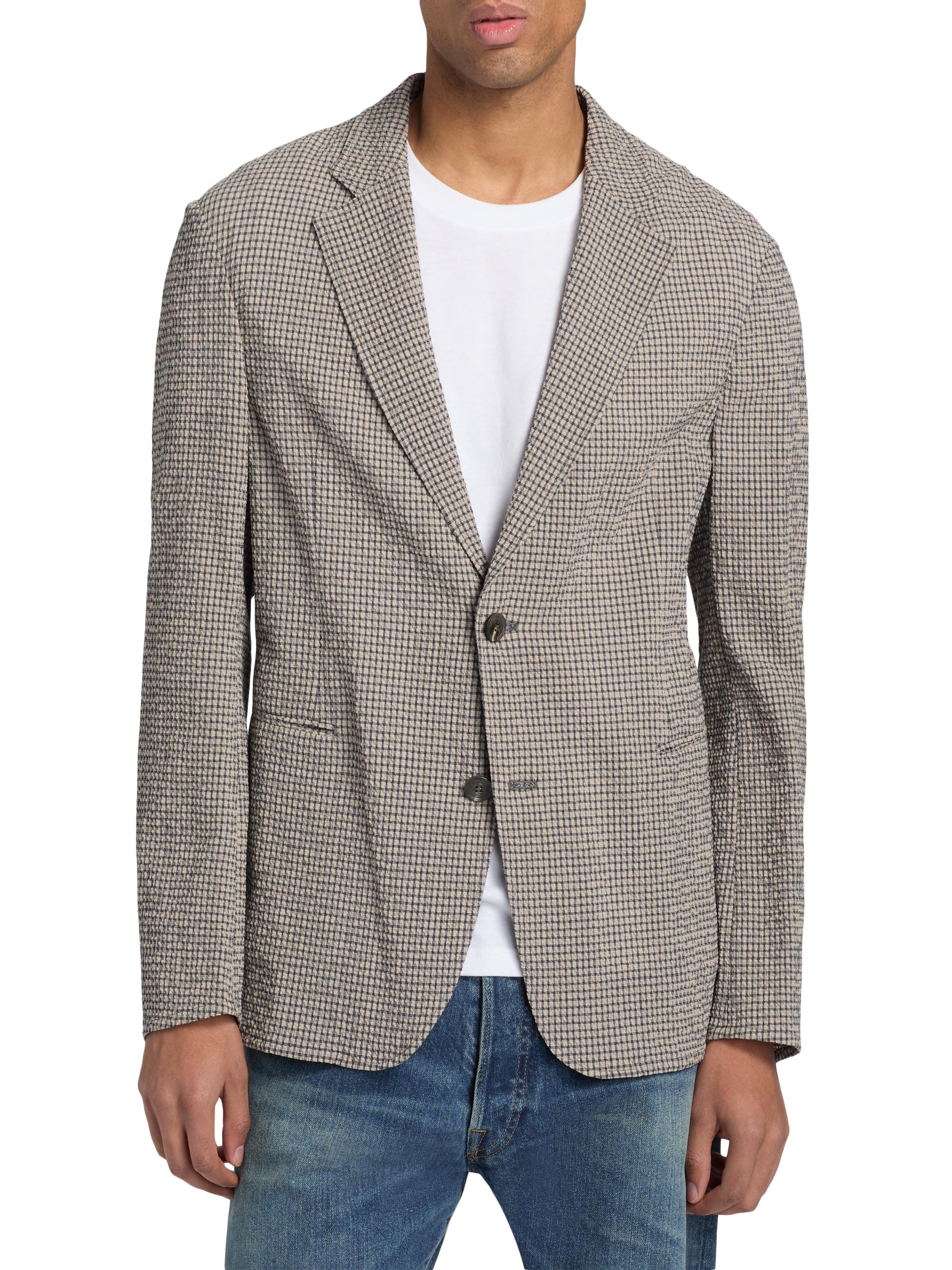 Emporio Armani Check Seersucker Soft Jacket | Saks Fifth Avenue