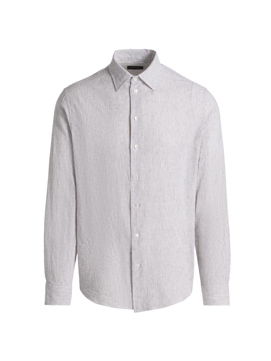 Emporio Armani Men's Striped Linen-cotton Sport Shirt In White
