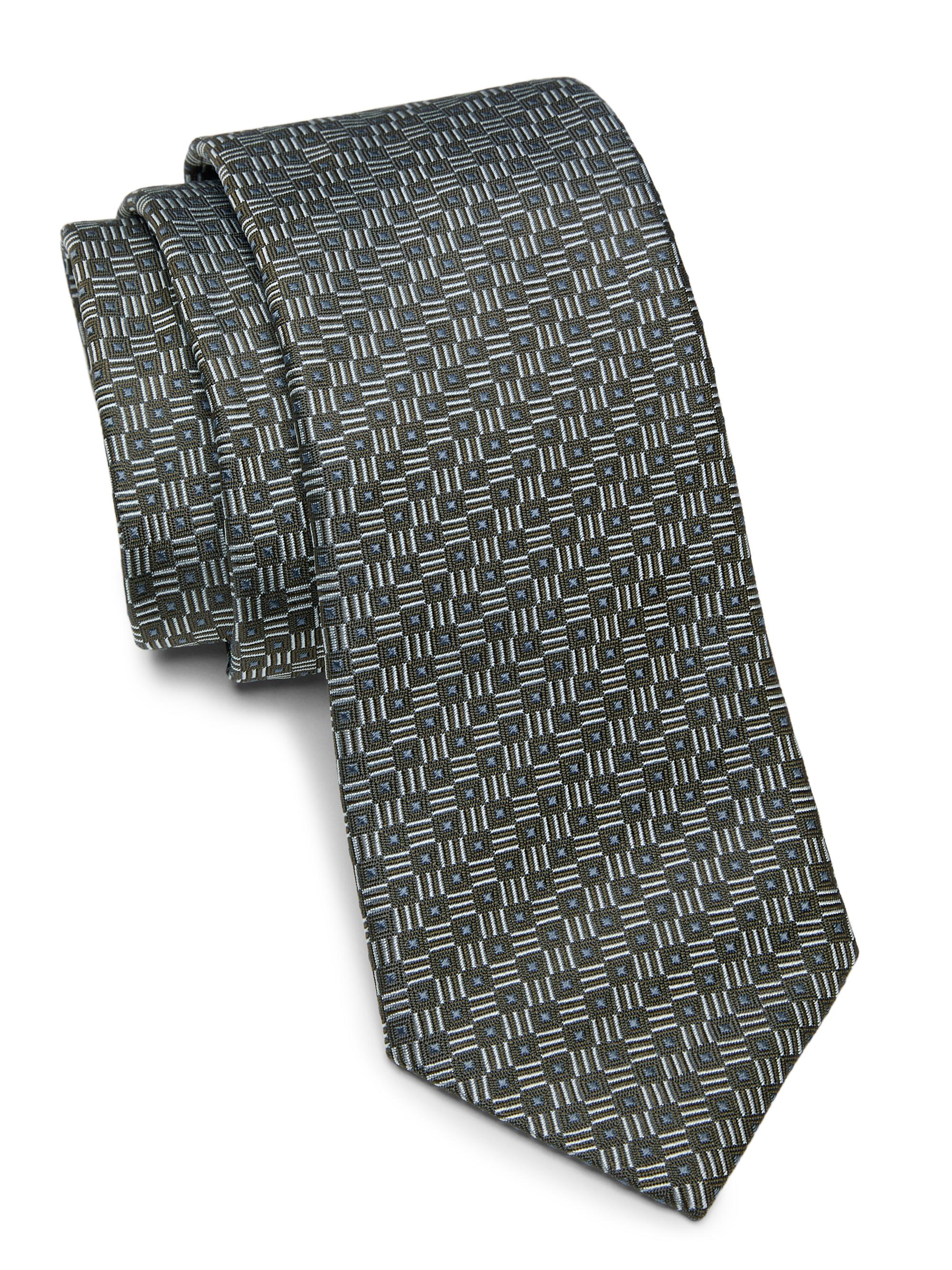 Emporio Armani Men's Geometric Woven Silk Tie - Grigio Chiaro | Thumbnail 3