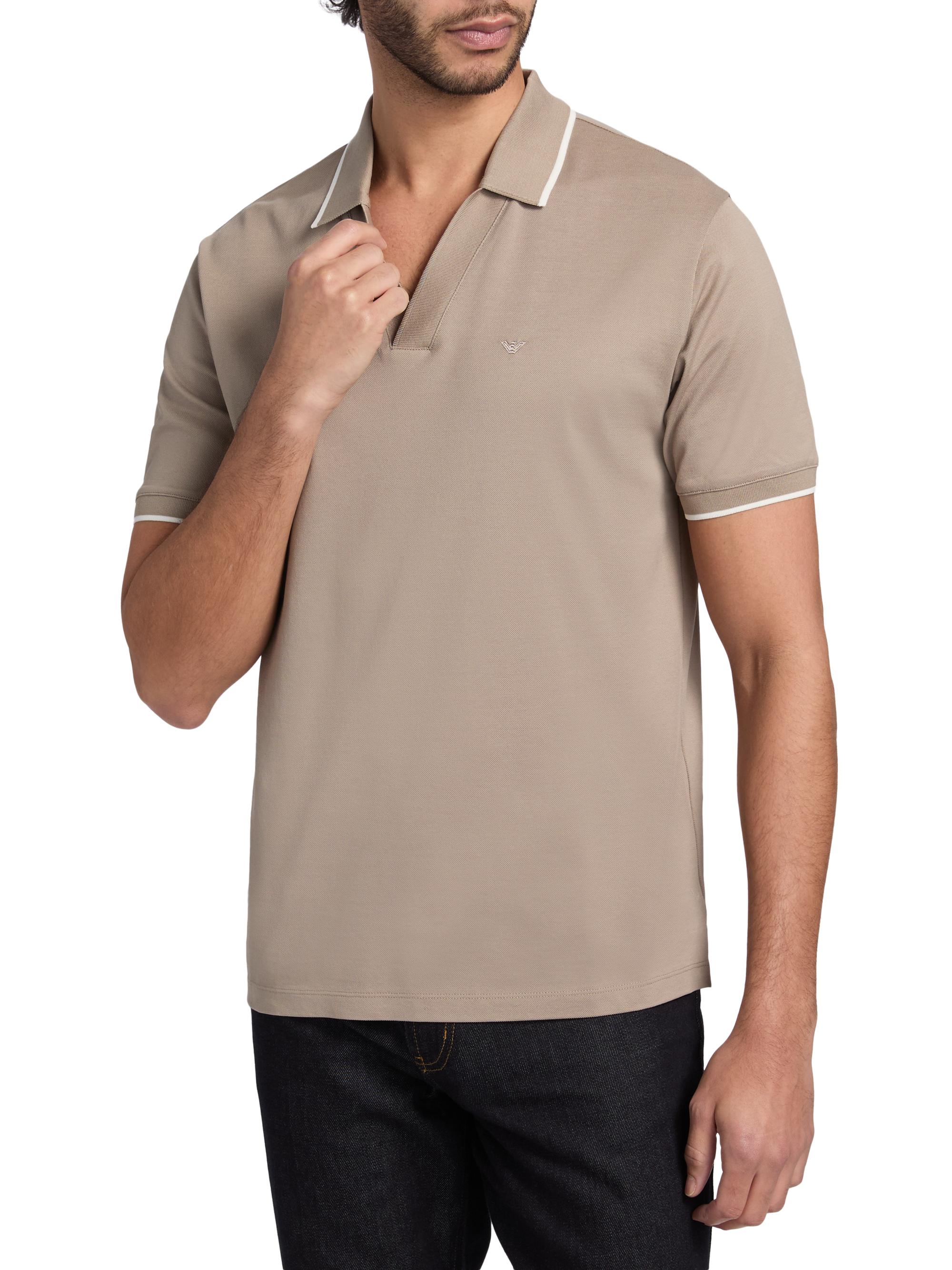 Emporio Armani Rib-Knit Trim Cotton Polo Shirt | Saks Fifth Avenue
