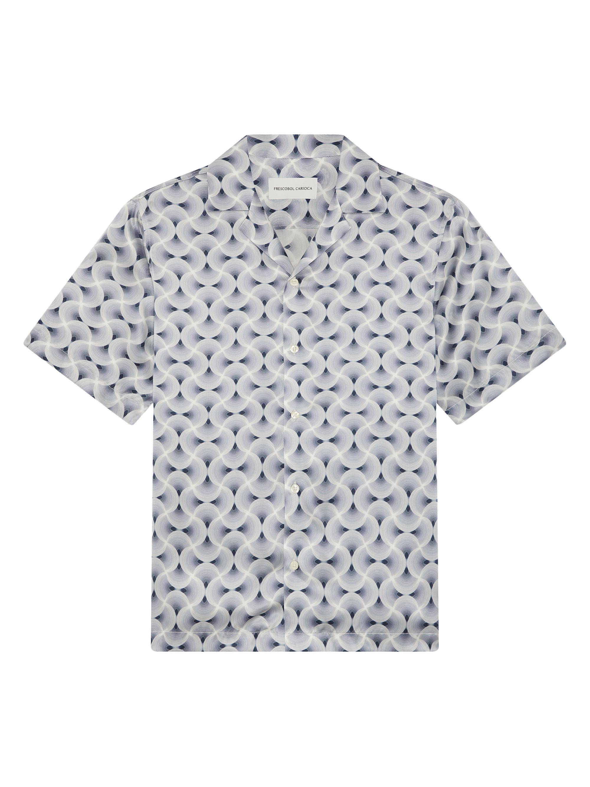 Frescobol Carioca Men's Roberto Espiral Print Silk Shirt - Navy
