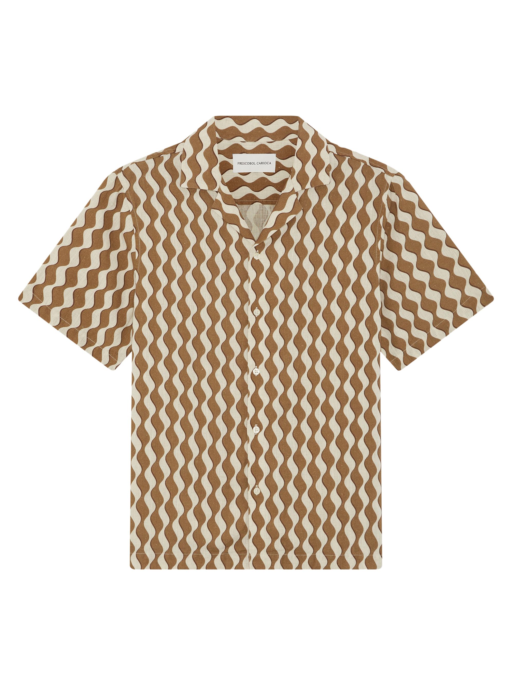 Frescobol Carioca Men's Roberto Listra Print Linen Shirt - Brown | Thumbnail 2