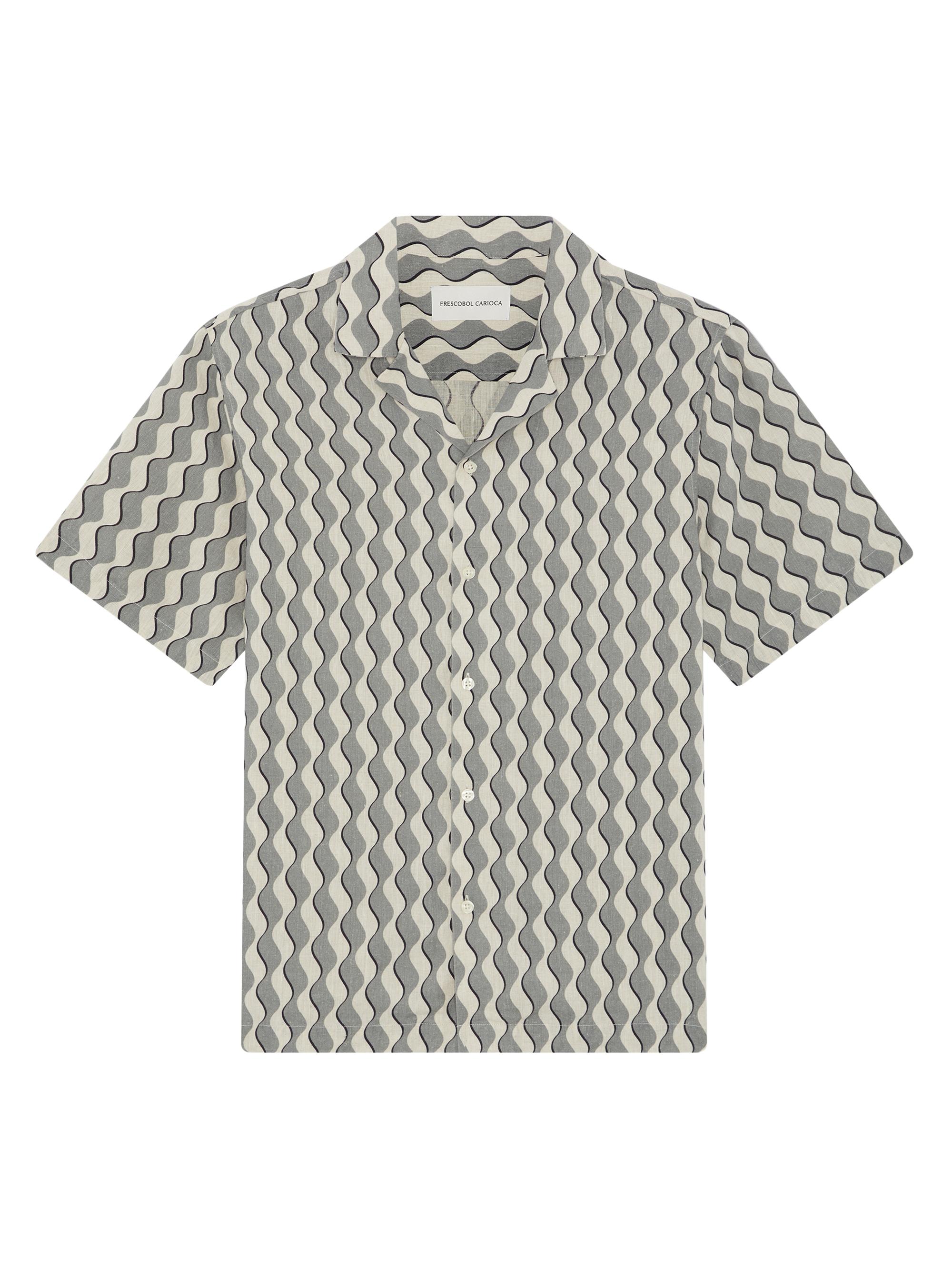 Frescobol Carioca Men's Roberto Listra Print Linen Shirt - Coastal Blue - Men's Clothing