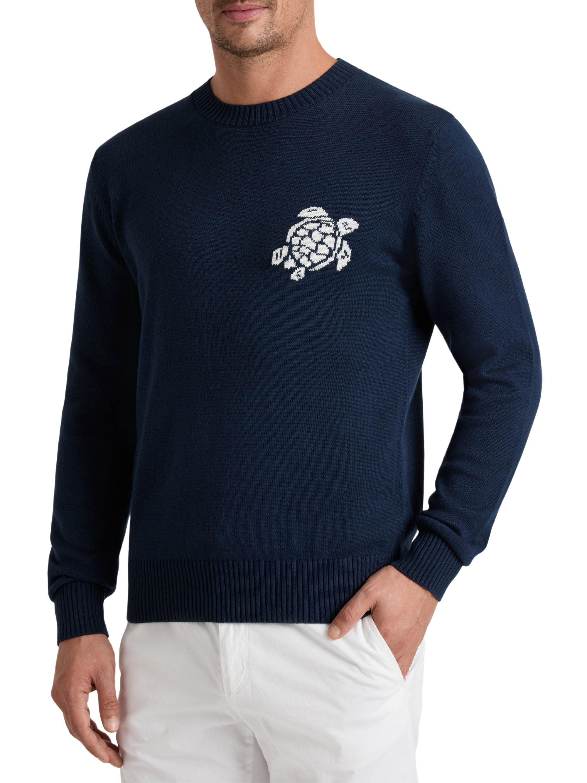 Vilebrequin Men's Turtle Cotton-Cashmere Crewneck Sweater - Cyan