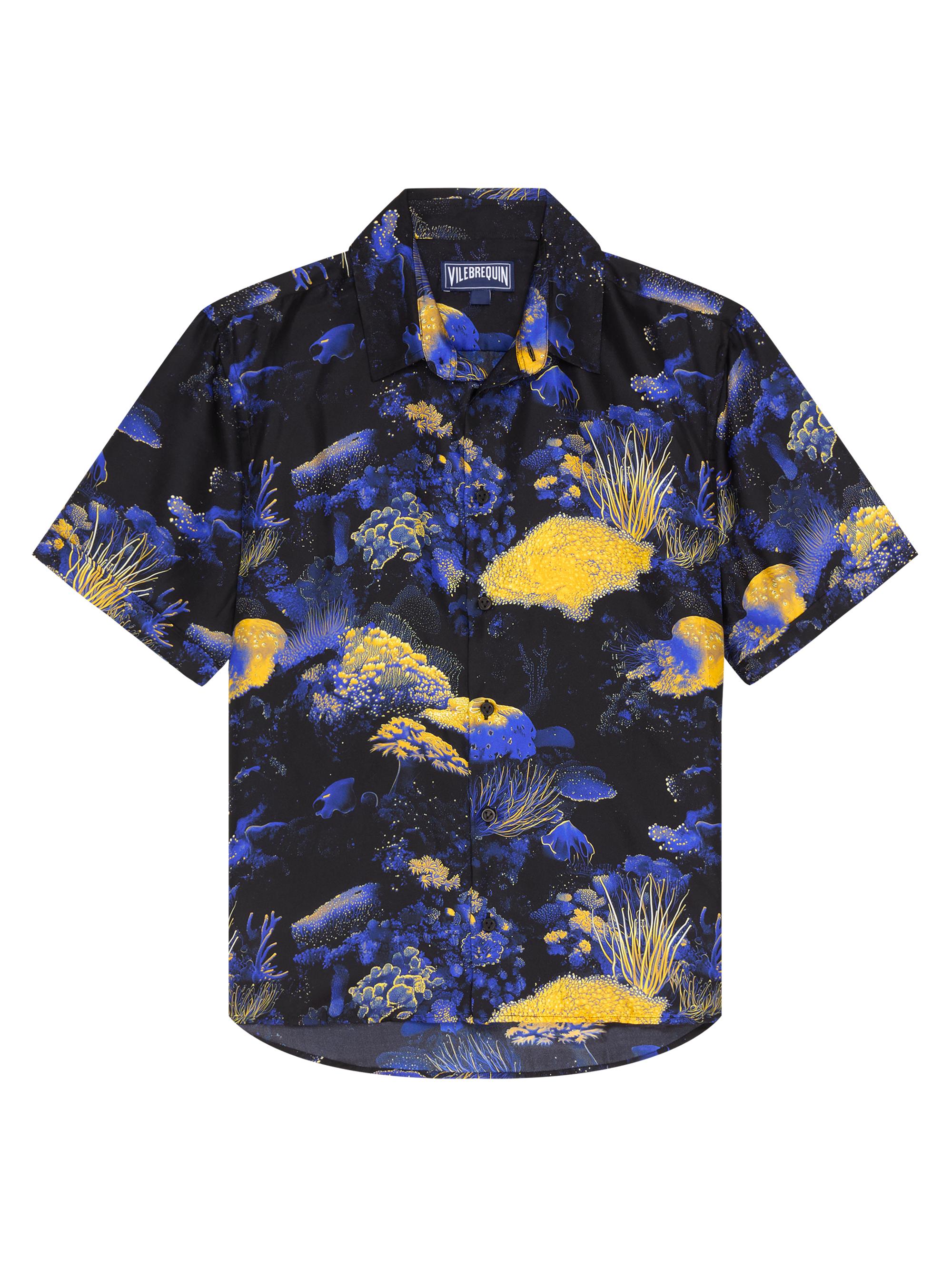 Vilebrequin Men's Coral Reef Silk Twill Bowling Shirt - Black Noir