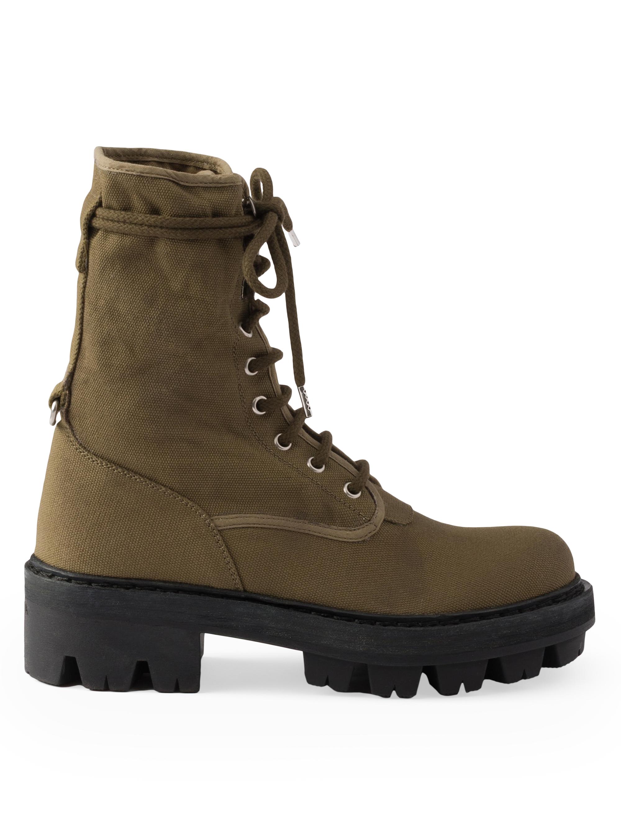 Prada Women's Canvas Lace-Up Ankle Boots - Khaki Green