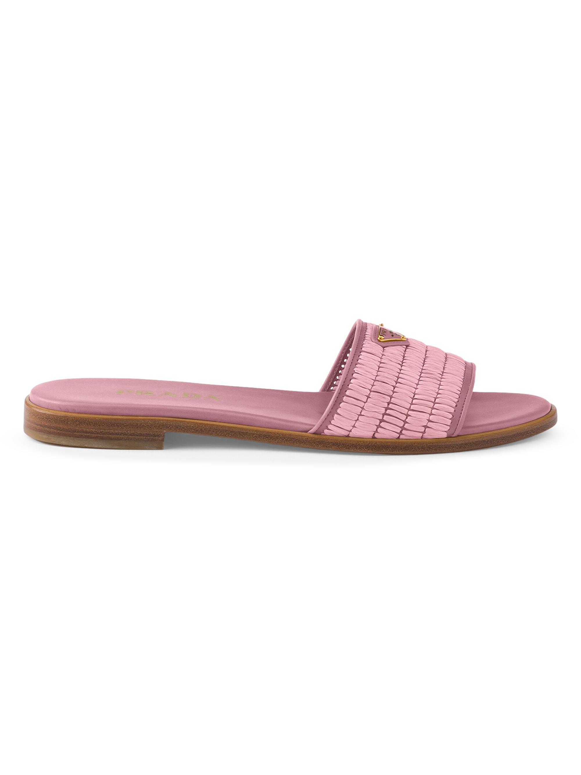 Prada Women's Leather and Crochet Slides - Pink