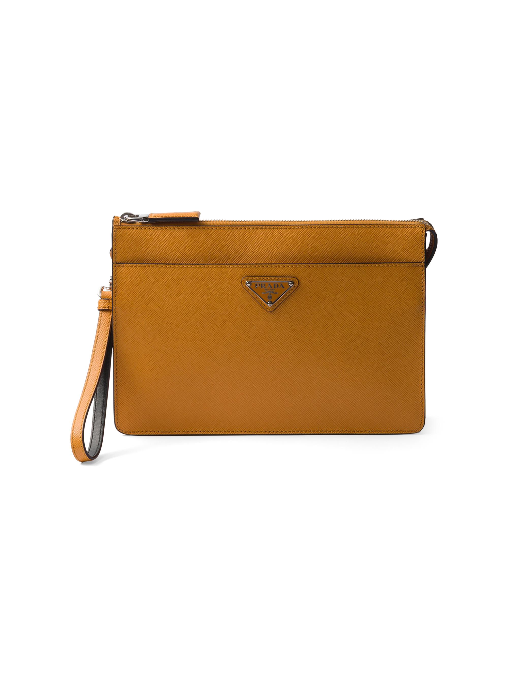 Prada Men's Saffiano Leather Pouch - Orange