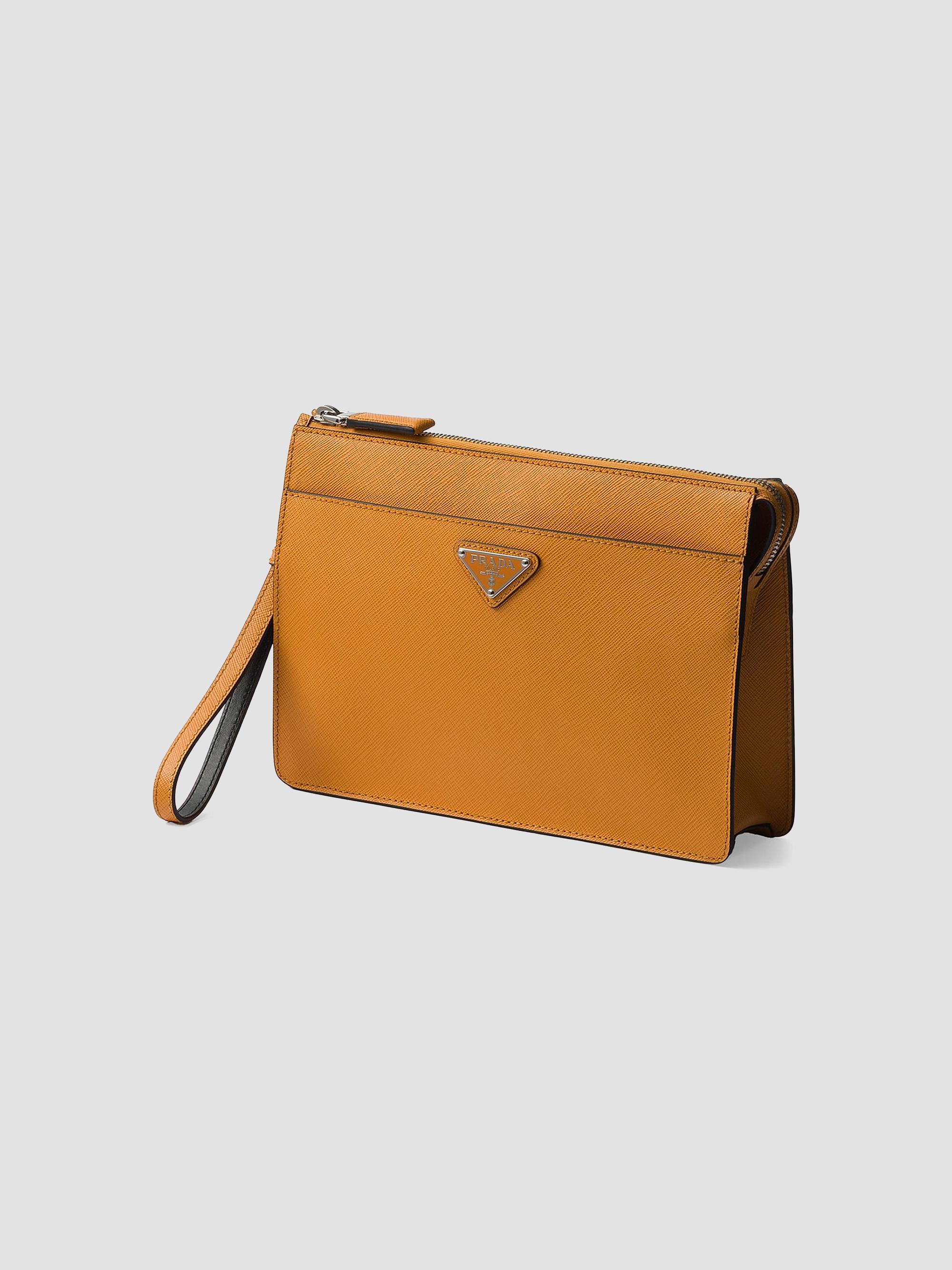 Prada Men's Saffiano Leather Pouch - Orange | Thumbnail 2