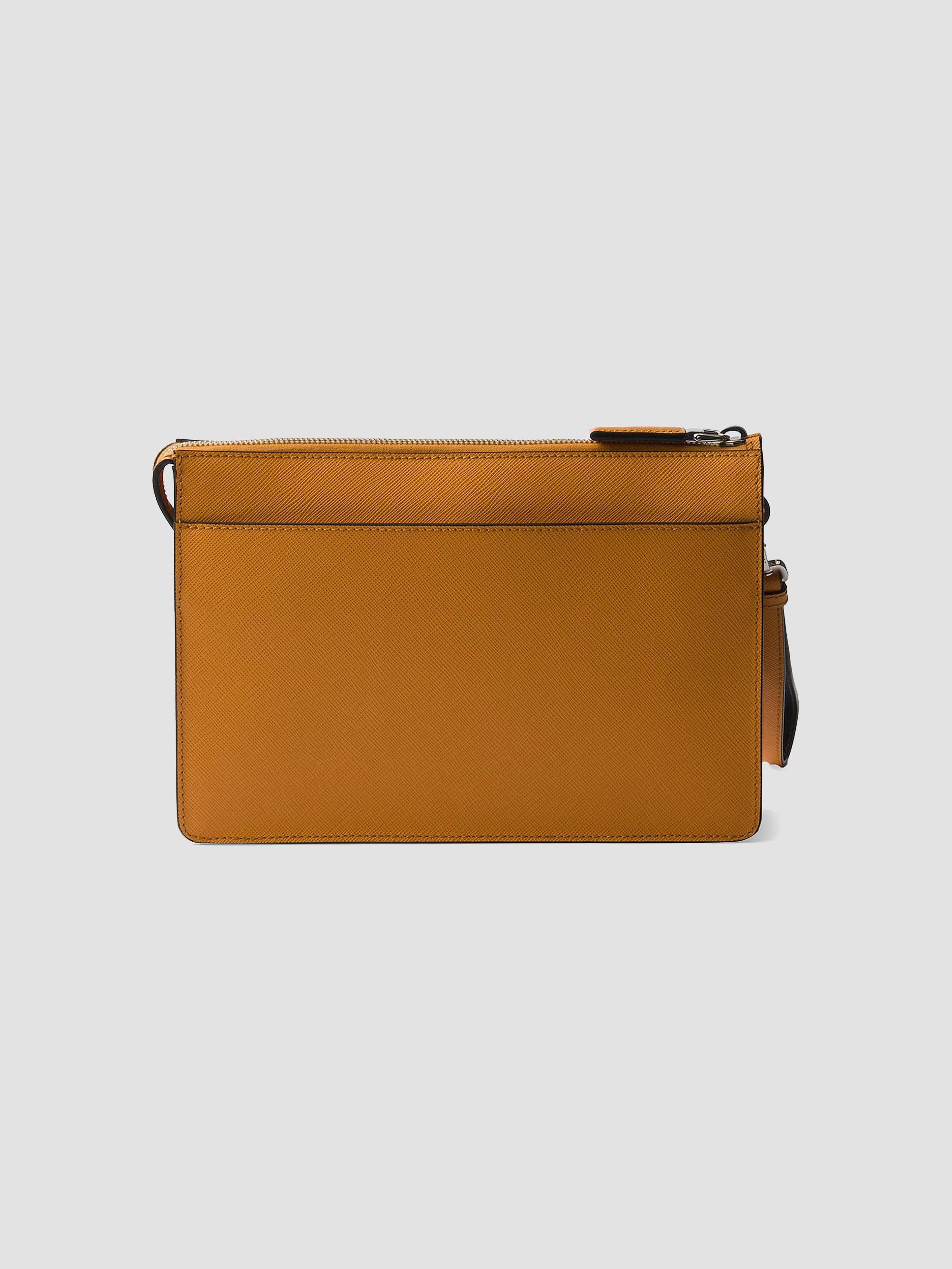 Prada Men's Saffiano Leather Pouch - Orange | Thumbnail 3