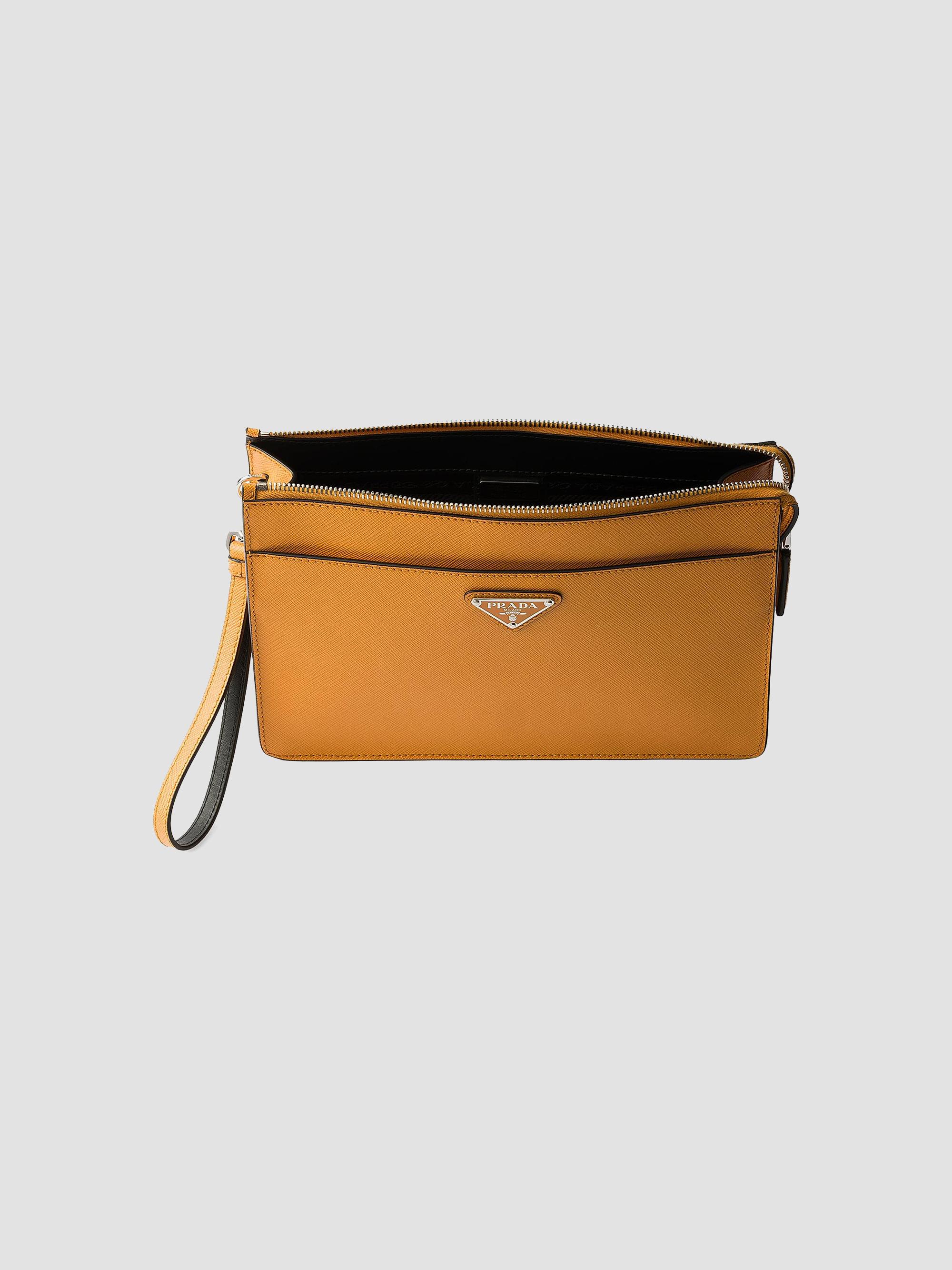 Prada Men's Saffiano Leather Pouch - Orange | Thumbnail 4