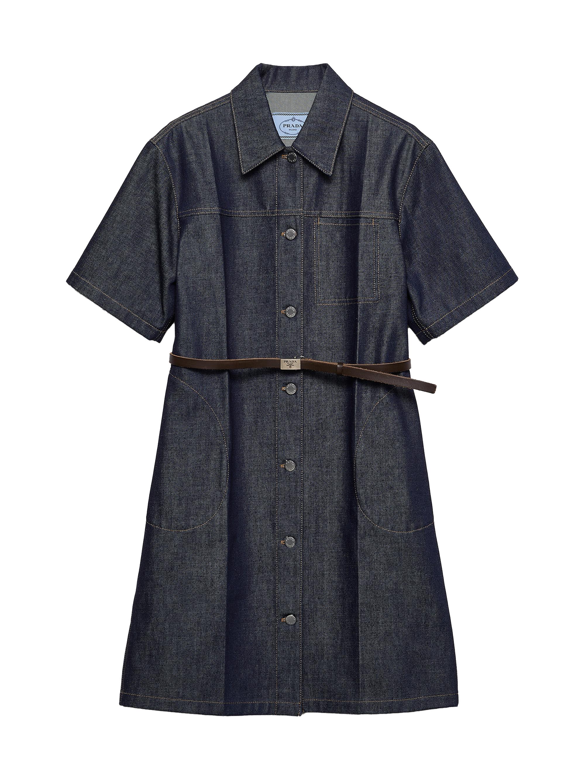 Prada Women's Belted Denim Dress - Blue