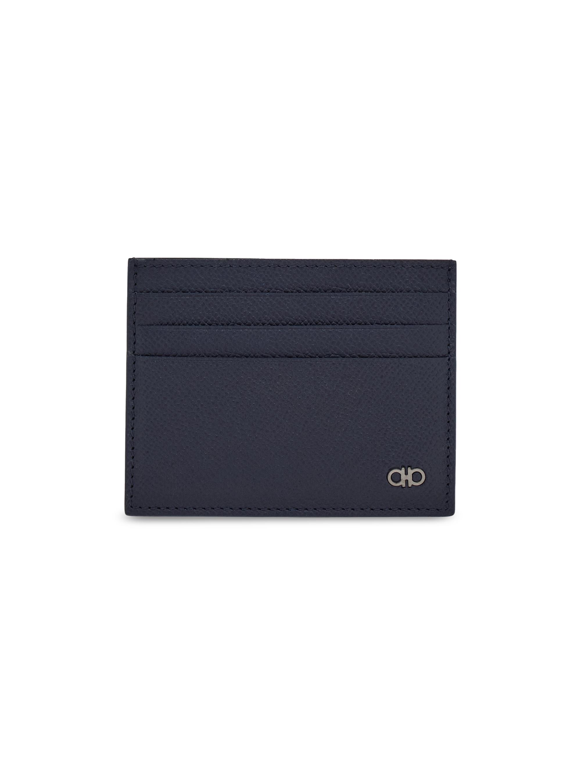 FERRAGAMO Men's Gancio Leather Card Case - Navy Nero