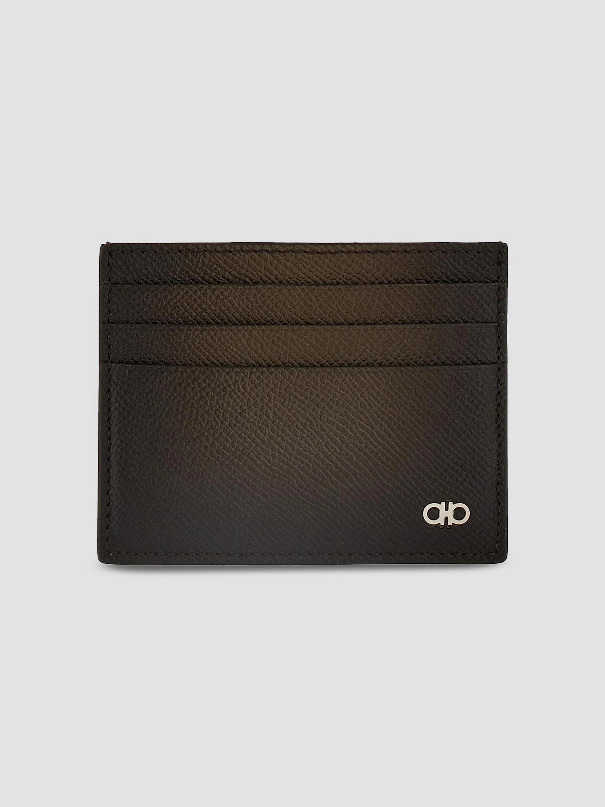 Ferragamo - Dark Olive Gancini Embossed Leather Zip Pouch Salvatore Ferragamo Black Leather Zip Wristlet Pouch  main image 2