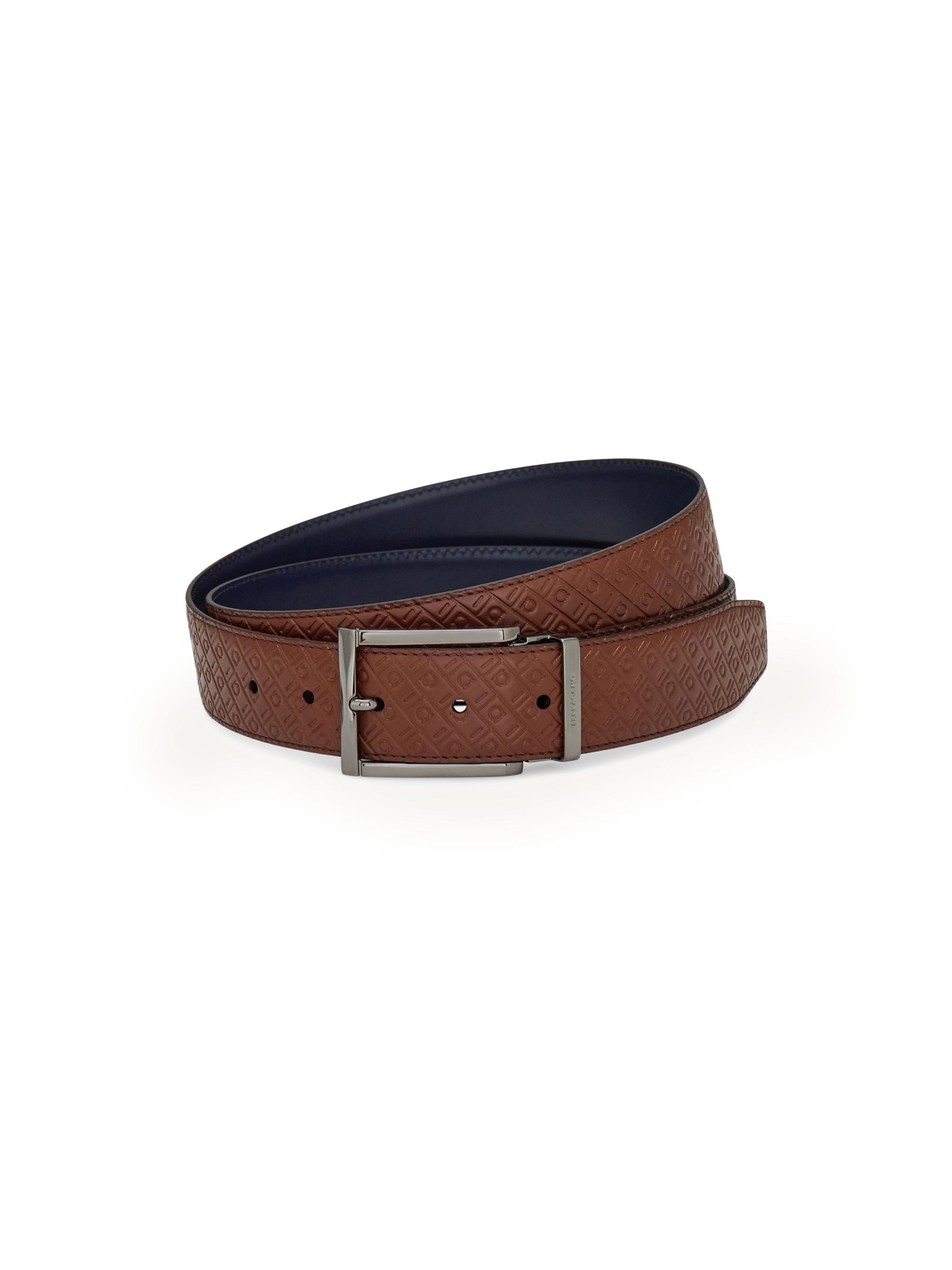 FERRAGAMO Men's Double Adjustable Reversible Leather Belt - Medium Brown