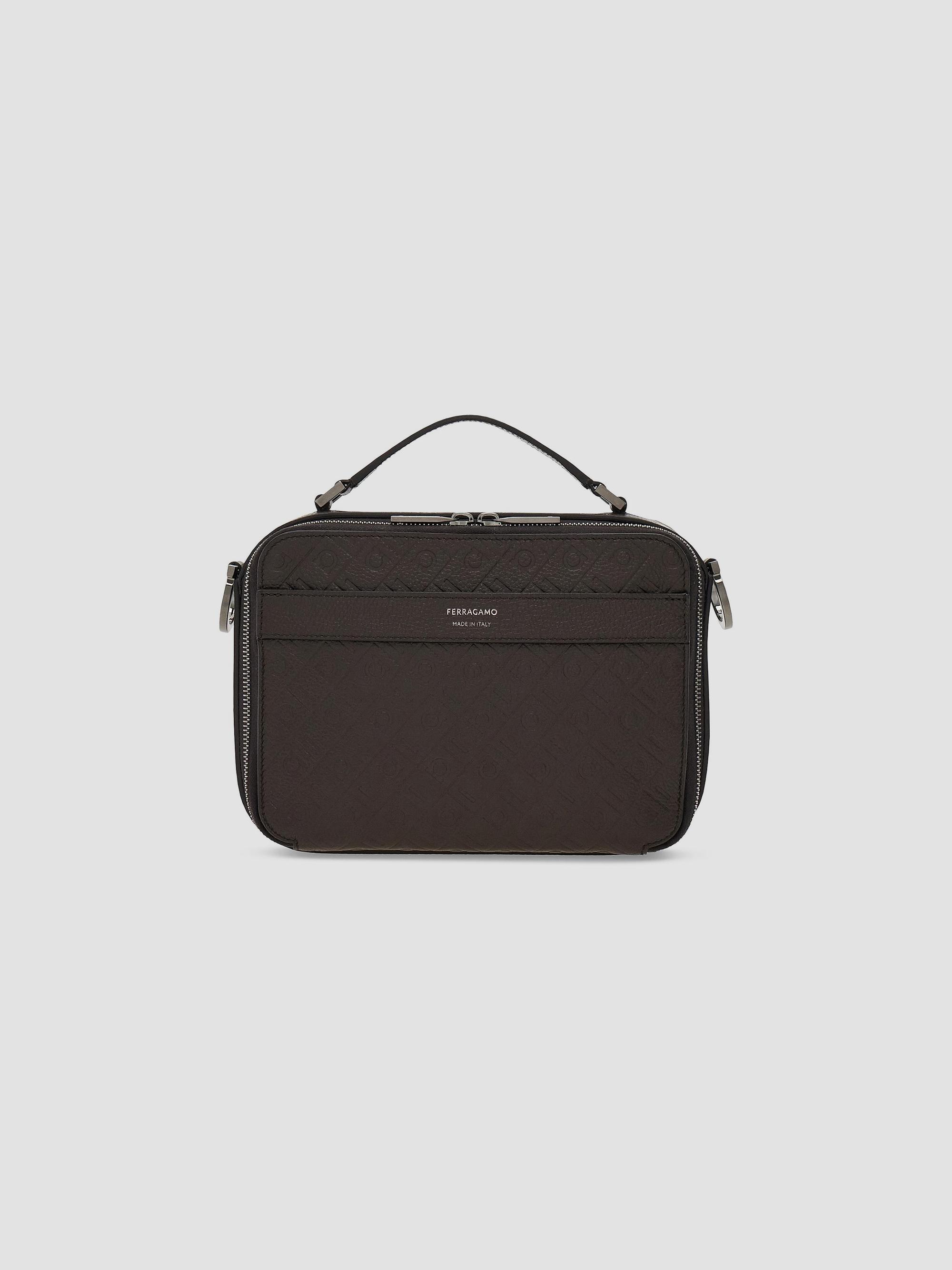 FERRAGAMO Men's Embossed Leather Shoulder Bag - Dark Brown | Thumbnail 9