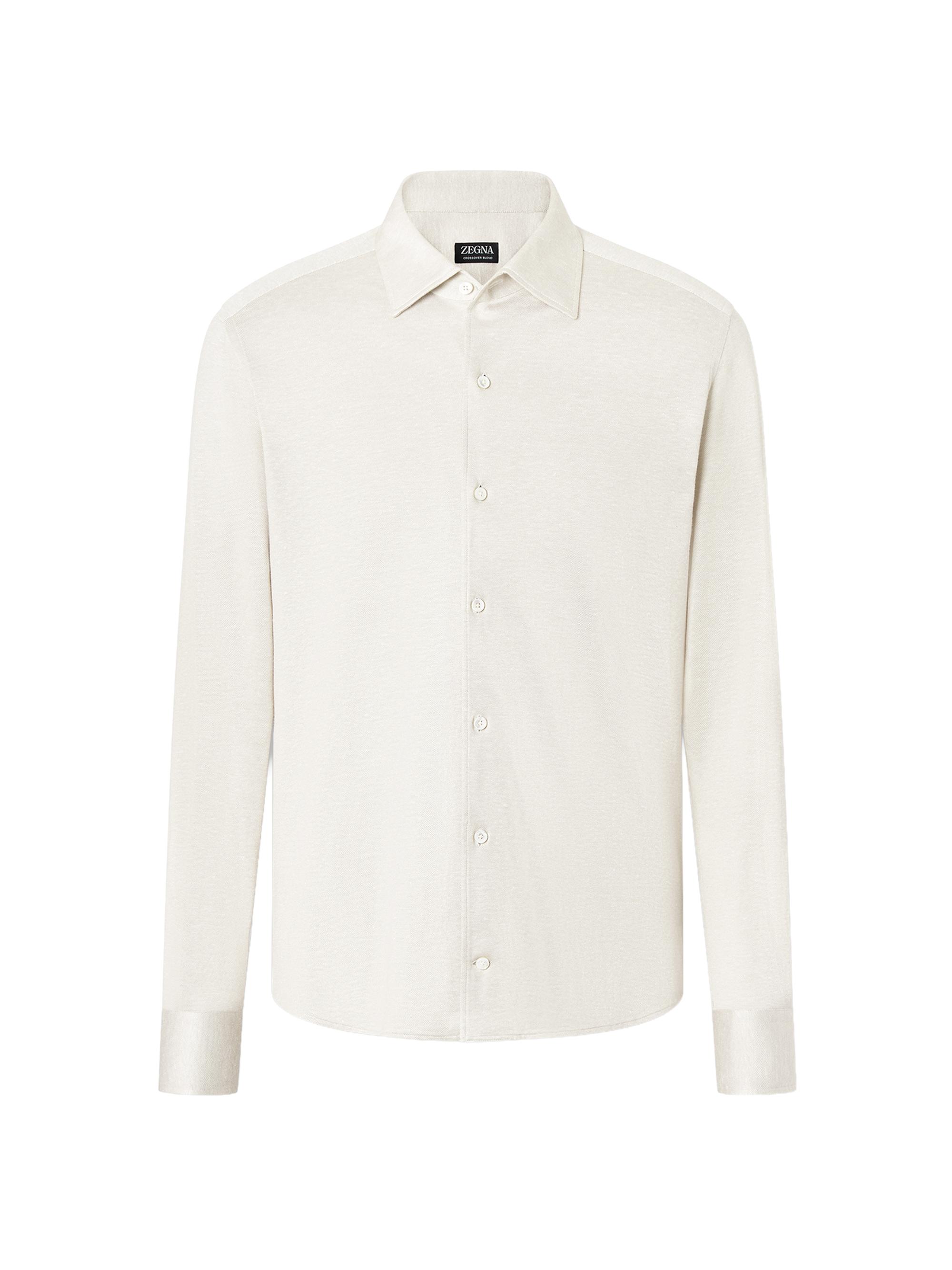 ZEGNA Men's Silk, Linen and Cotton Shirt - White Melange