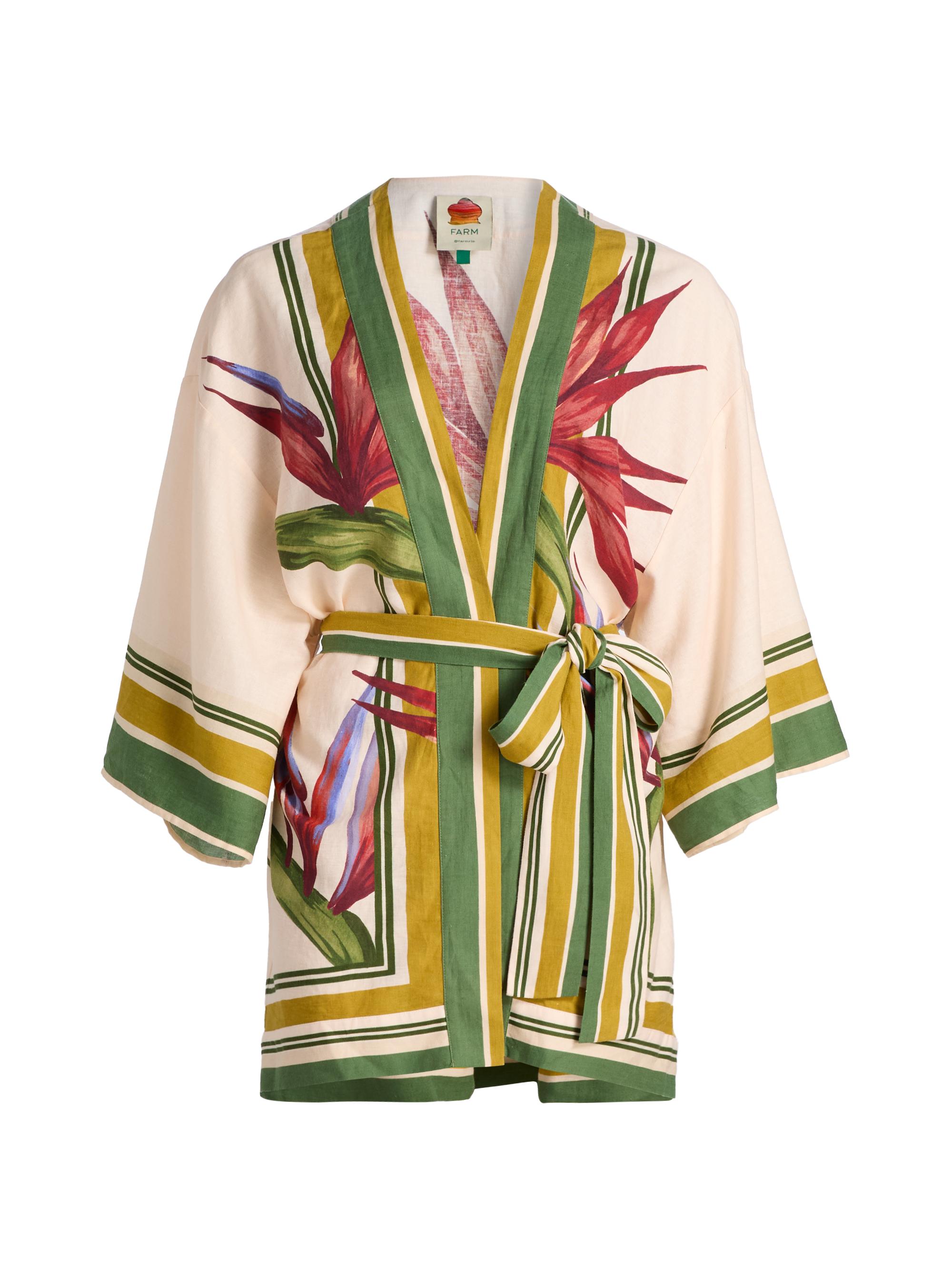 Farm Rio Women's Strilitzia Tropical Short Linen-Blend Robe - Light Blush | Thumbnail 8