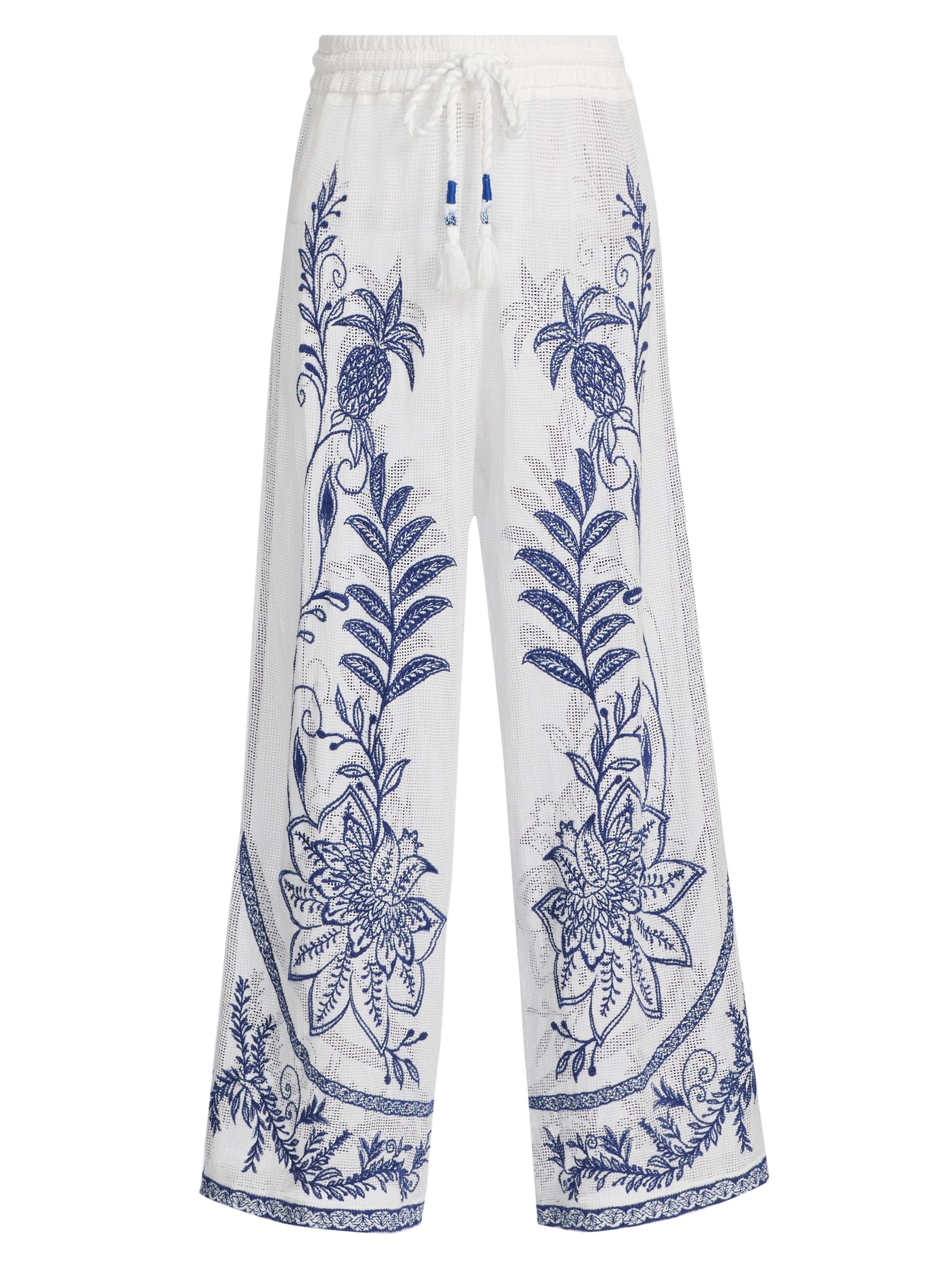 Farm Rio Women's Nina Embroidered Drawstring Mesh Pants - Off White