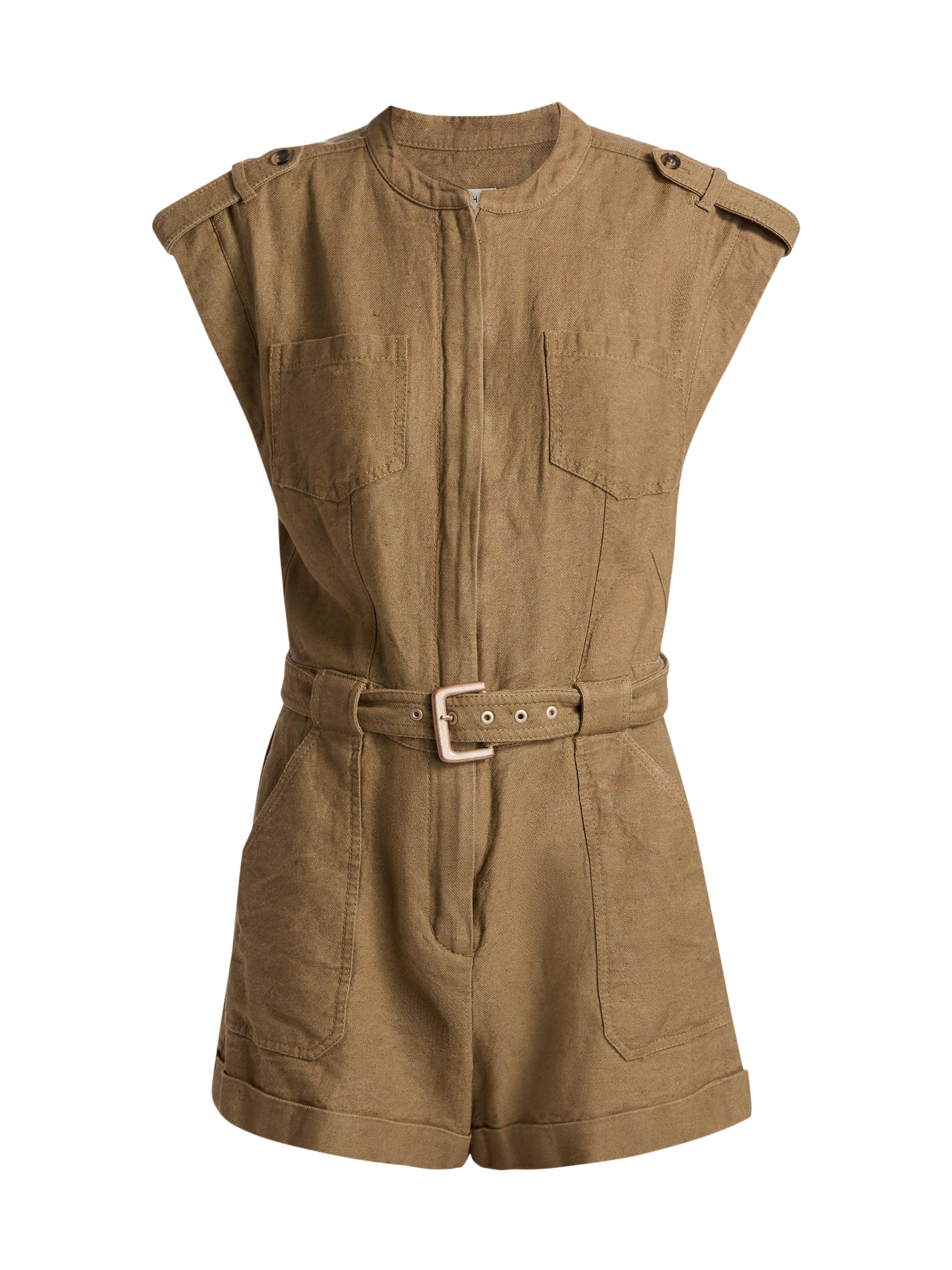 SIMKHAI Women's Tinka Linen-Blend Belted Romper - Tan