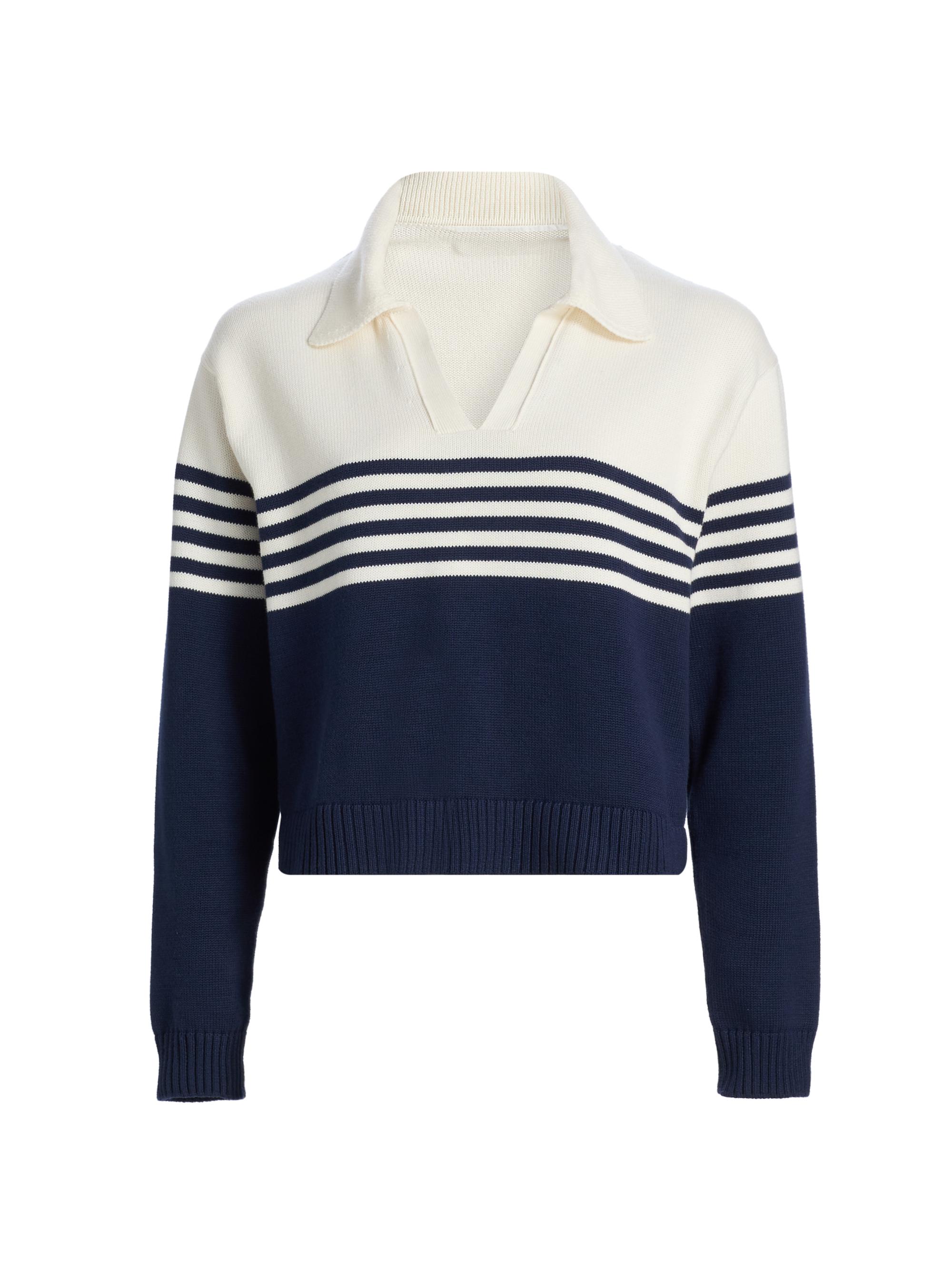 SIMKHAI Women's Jules Striped Cotton Polo Shirt - Midnight Stripe