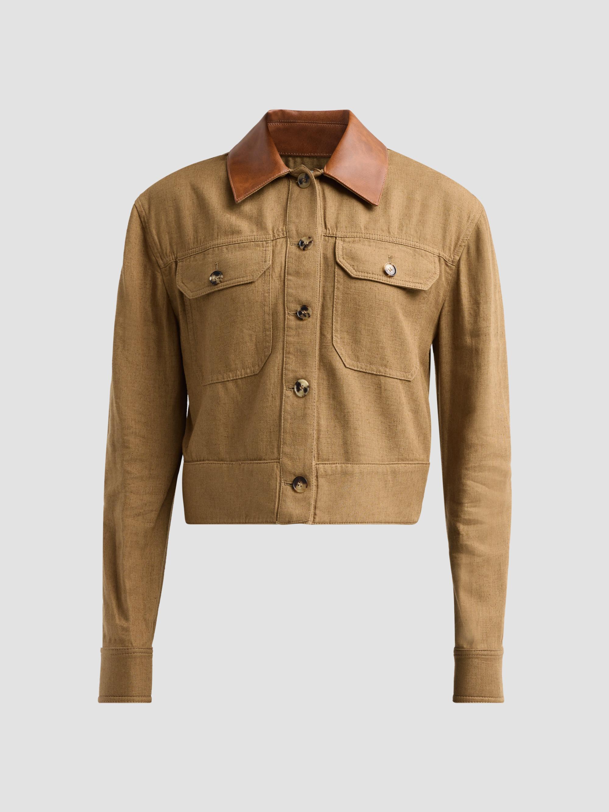 SIMKHAI Women's Derby Linen Cropped Utility Jacket - Tan | Thumbnail 6
