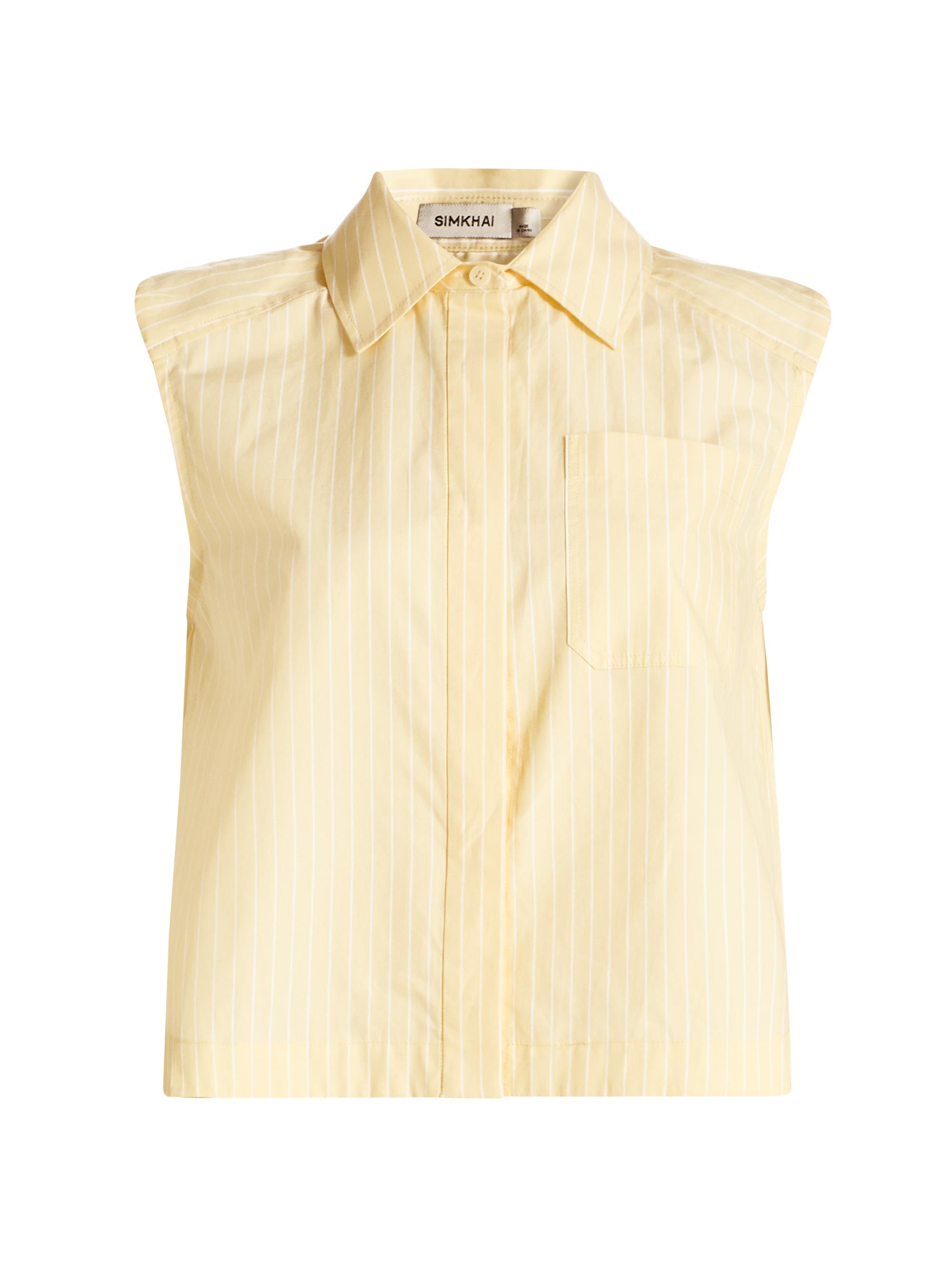 SIMKHAI Women's Winslow Striped Sleeveless Crop Button-Front Shirt - Buttercream Stripe
