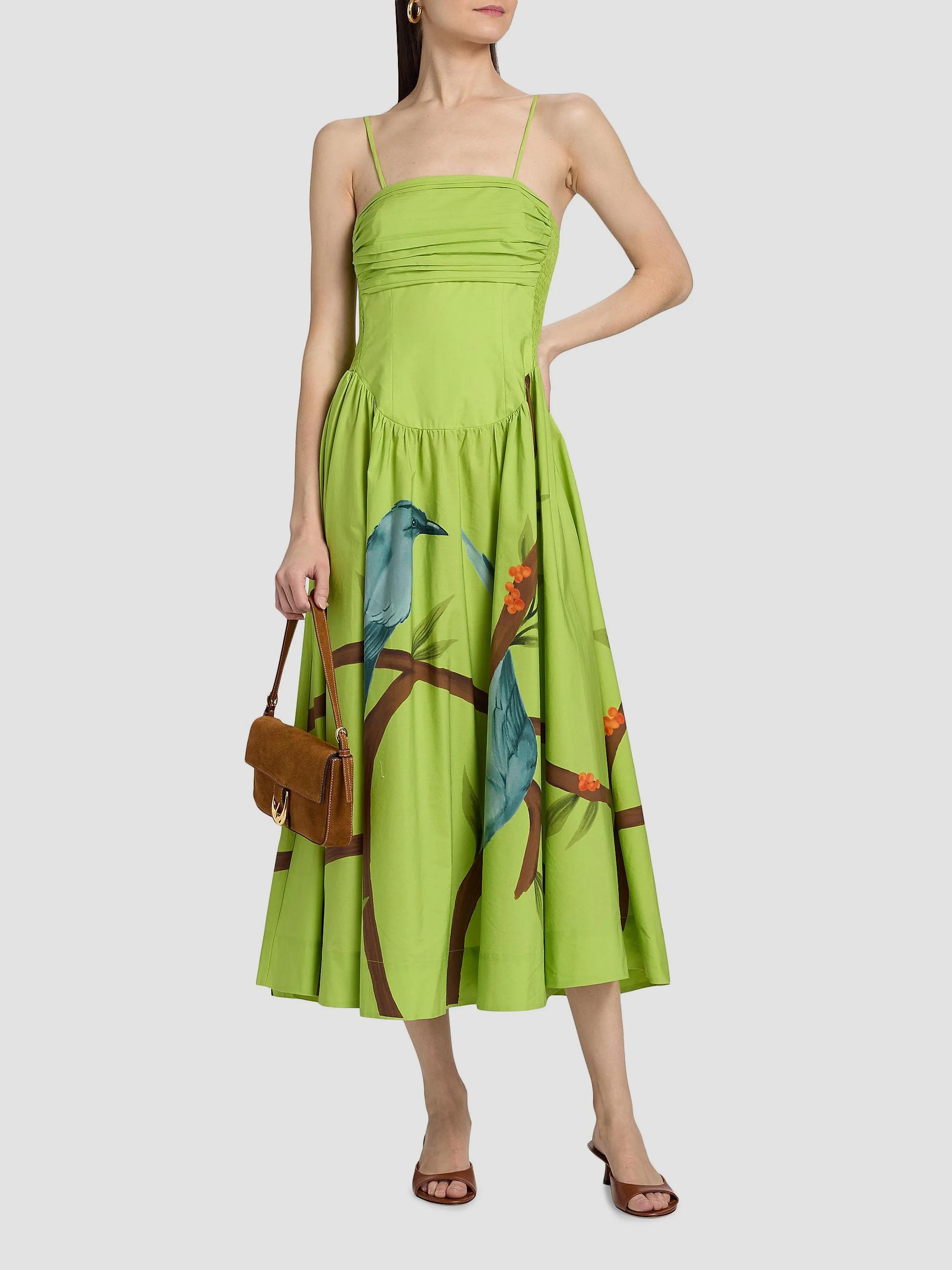 farm rio green forest birds midi dress Smocked Maxi Orchid