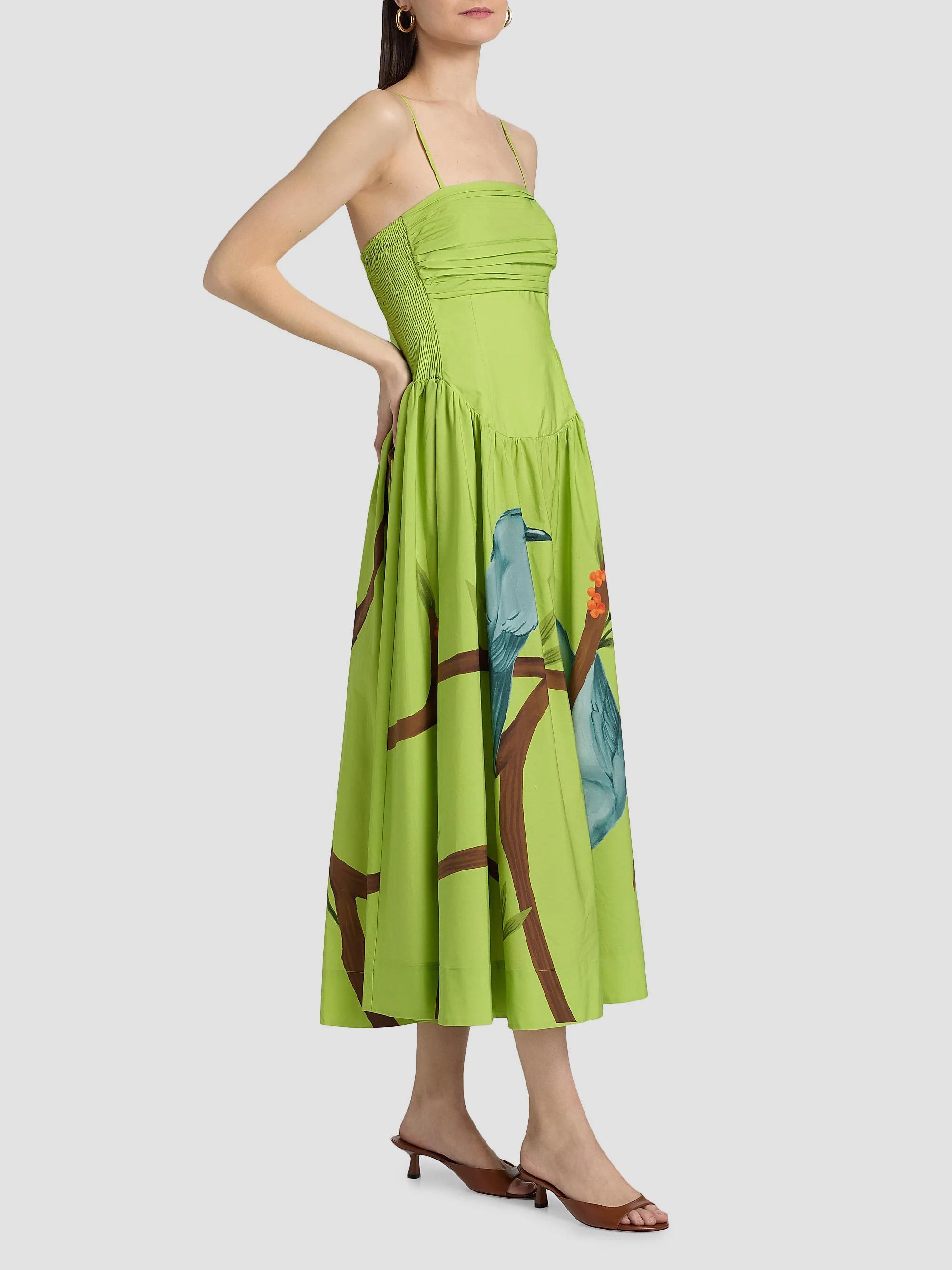Farm Rio Bird Print Poplin Tea-Length Dress | Saks Fifth Avenue