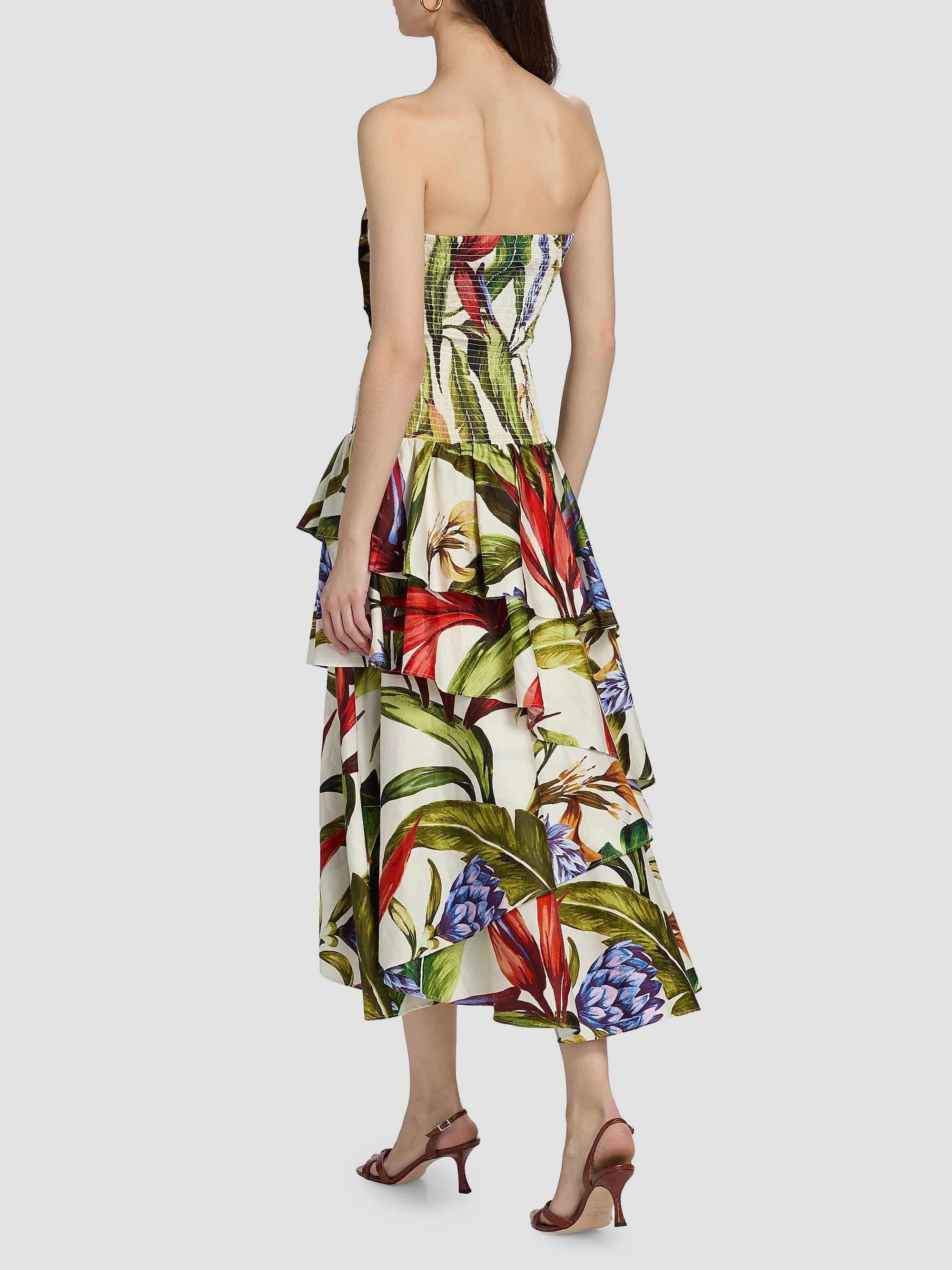 farm rio bright farm beige strapless dress Sand Florart Maxi Floral dress