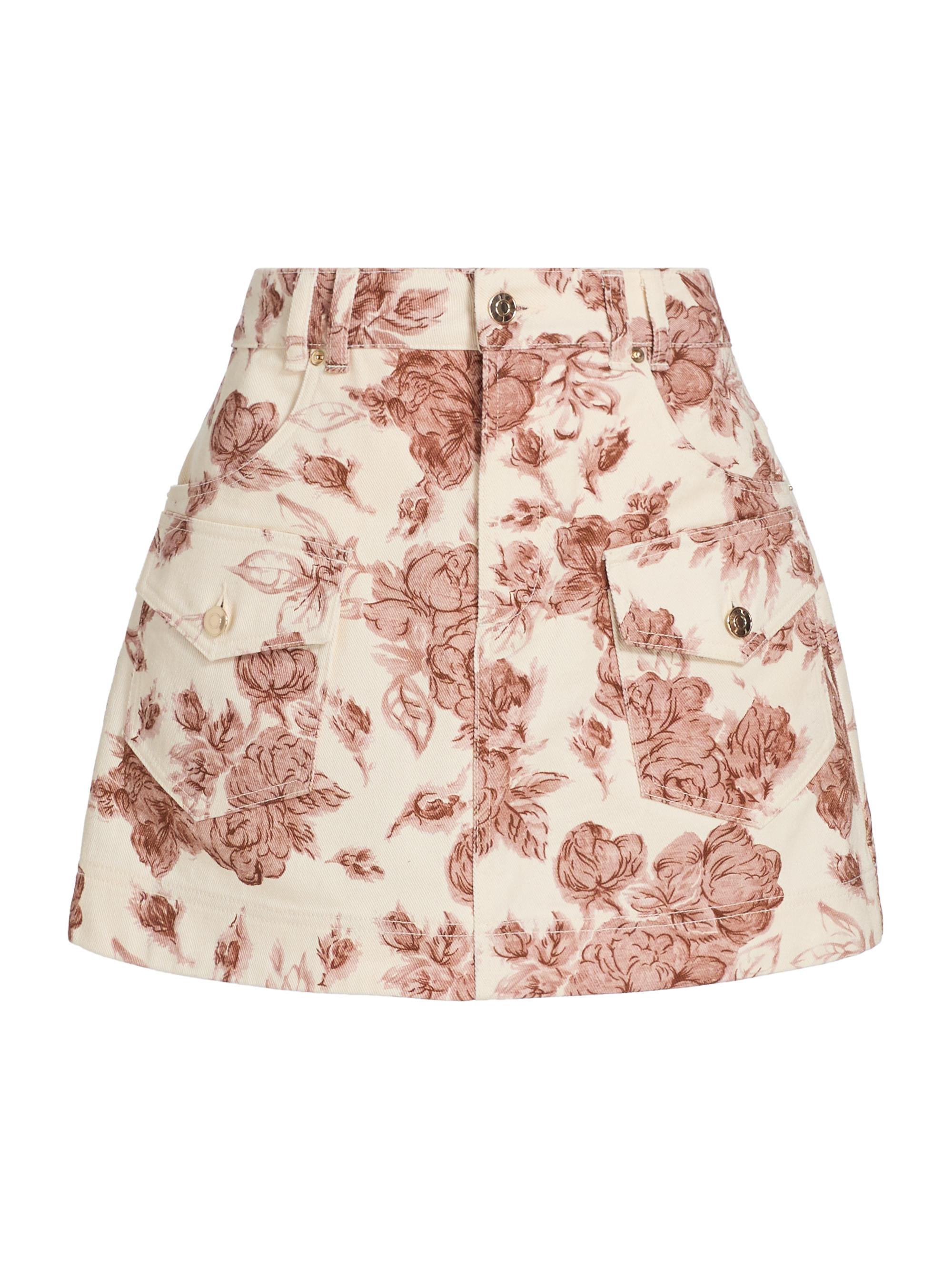 Cara Cara Women's Wayne Floral Denim Miniskirt - Tossed Floral Ginger