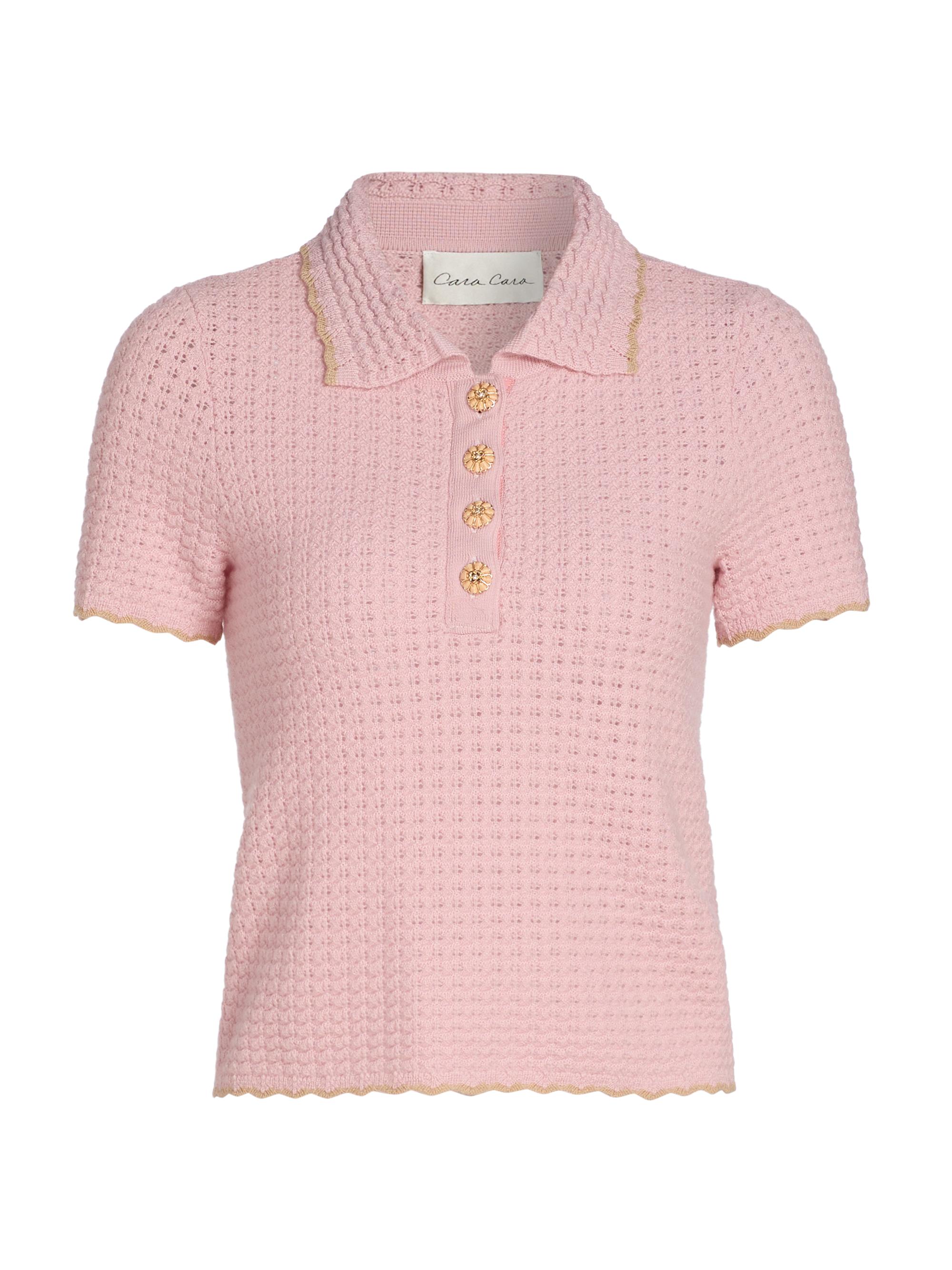 Cara Cara Women's Melody Pointelle-Knit Polo Top - Light Pink Taupe Tipping