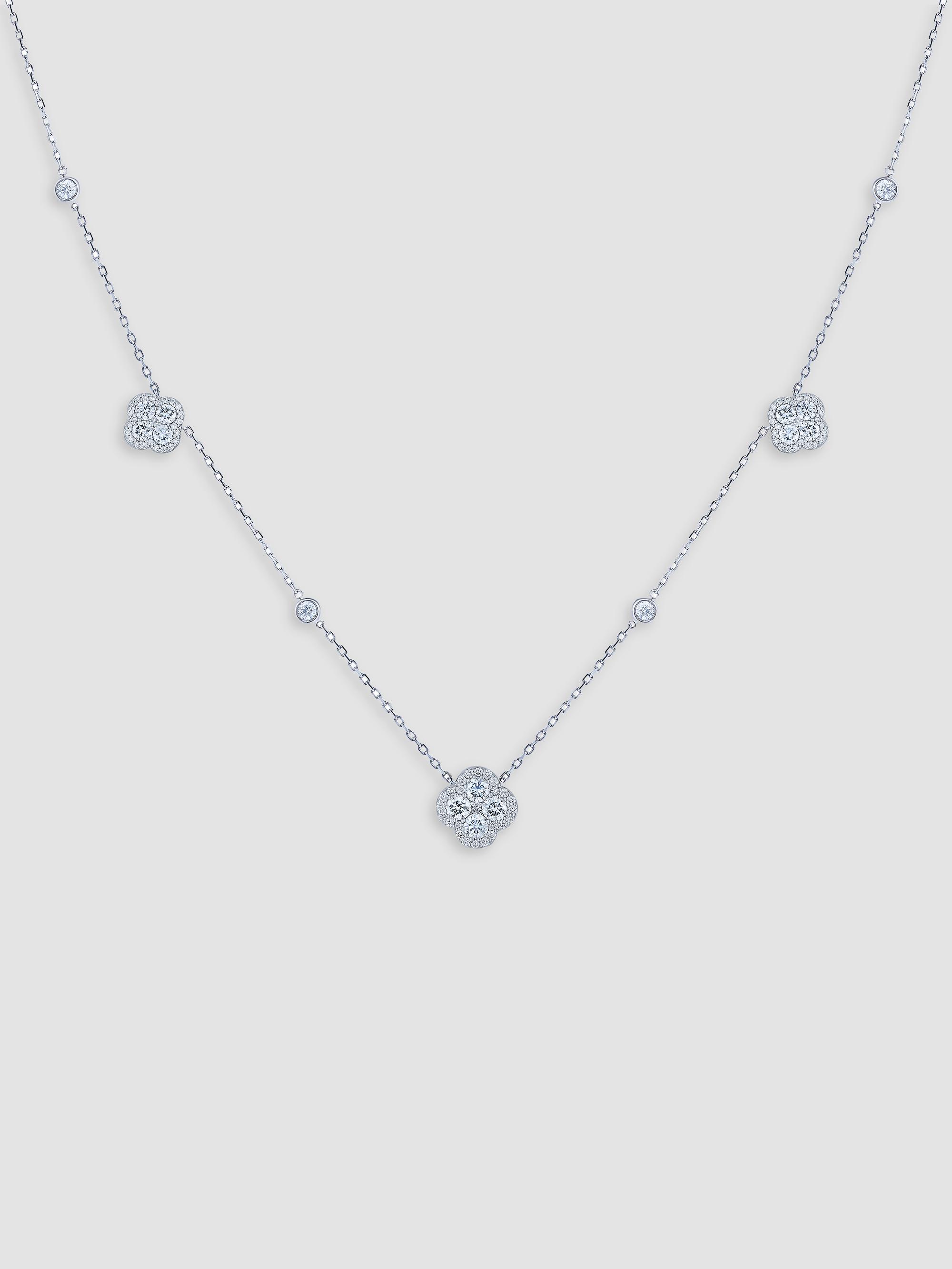 Women's 18K White Gold & 3.00 TCW Diamond Clover Station Necklace - White Gold